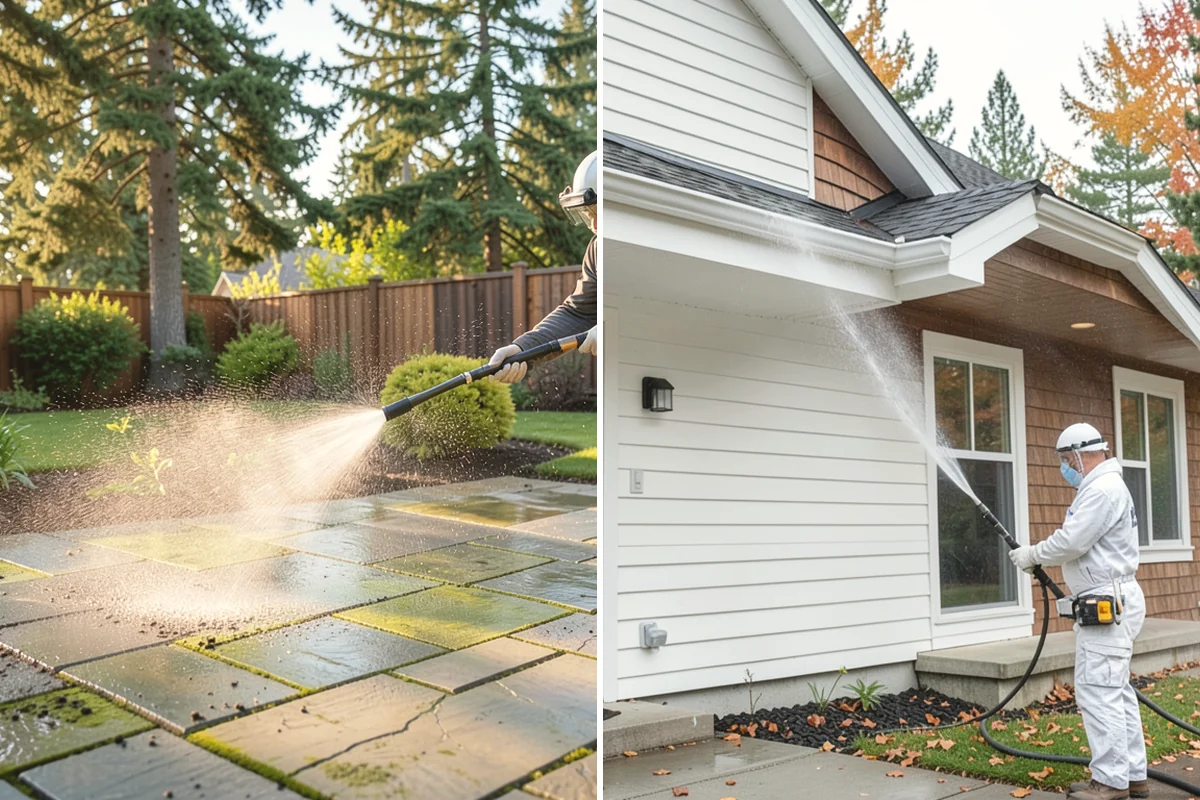 Backyard Pathway Cleaning in Covington, King County, WA - Clear organic litter and trim back encroaching growth