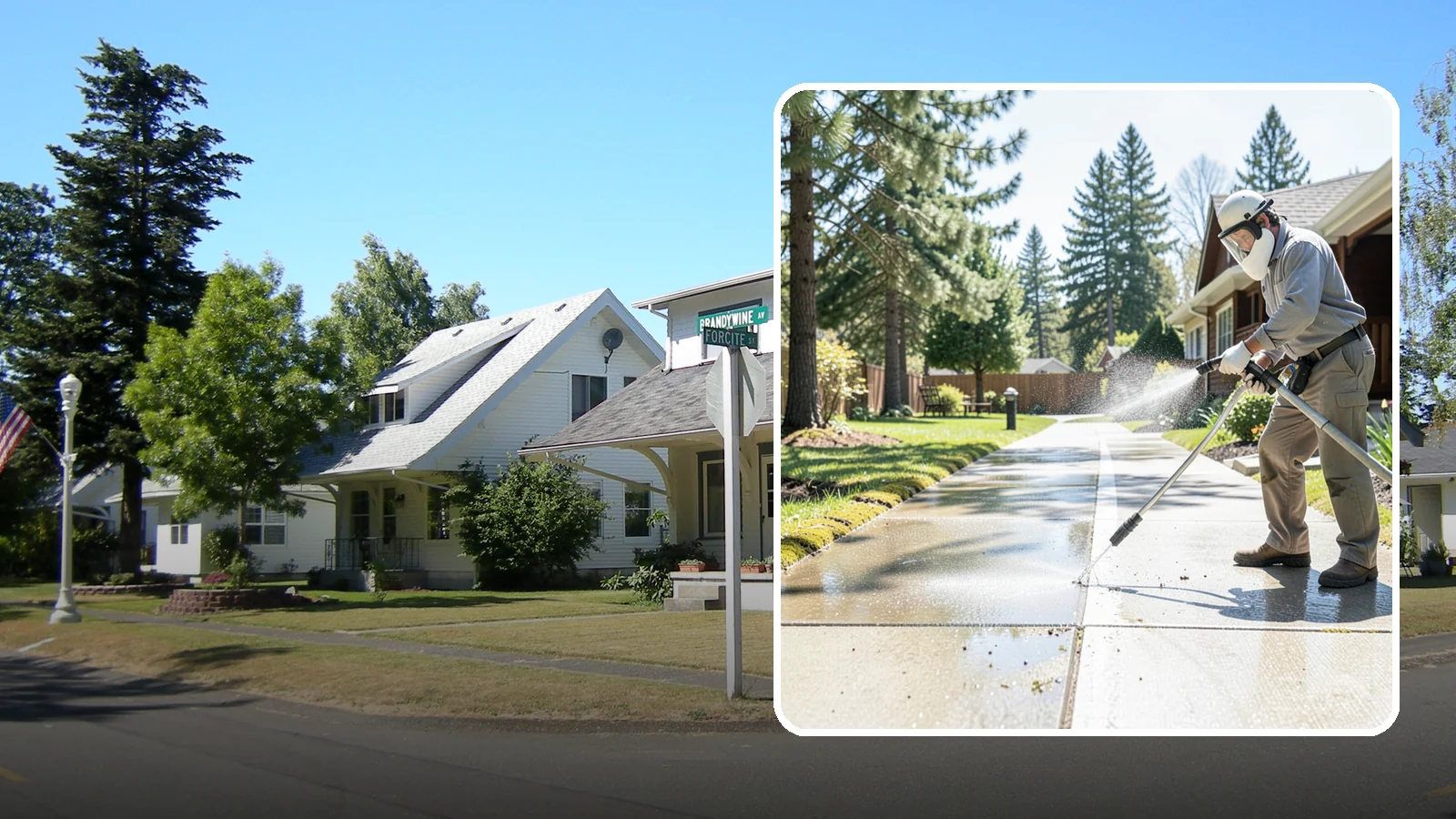 Backyard Pathway Cleaning in DuPont, Pierce County, WA - Clear shaded backyard pathways where Northwest moss and mud build up fastest.