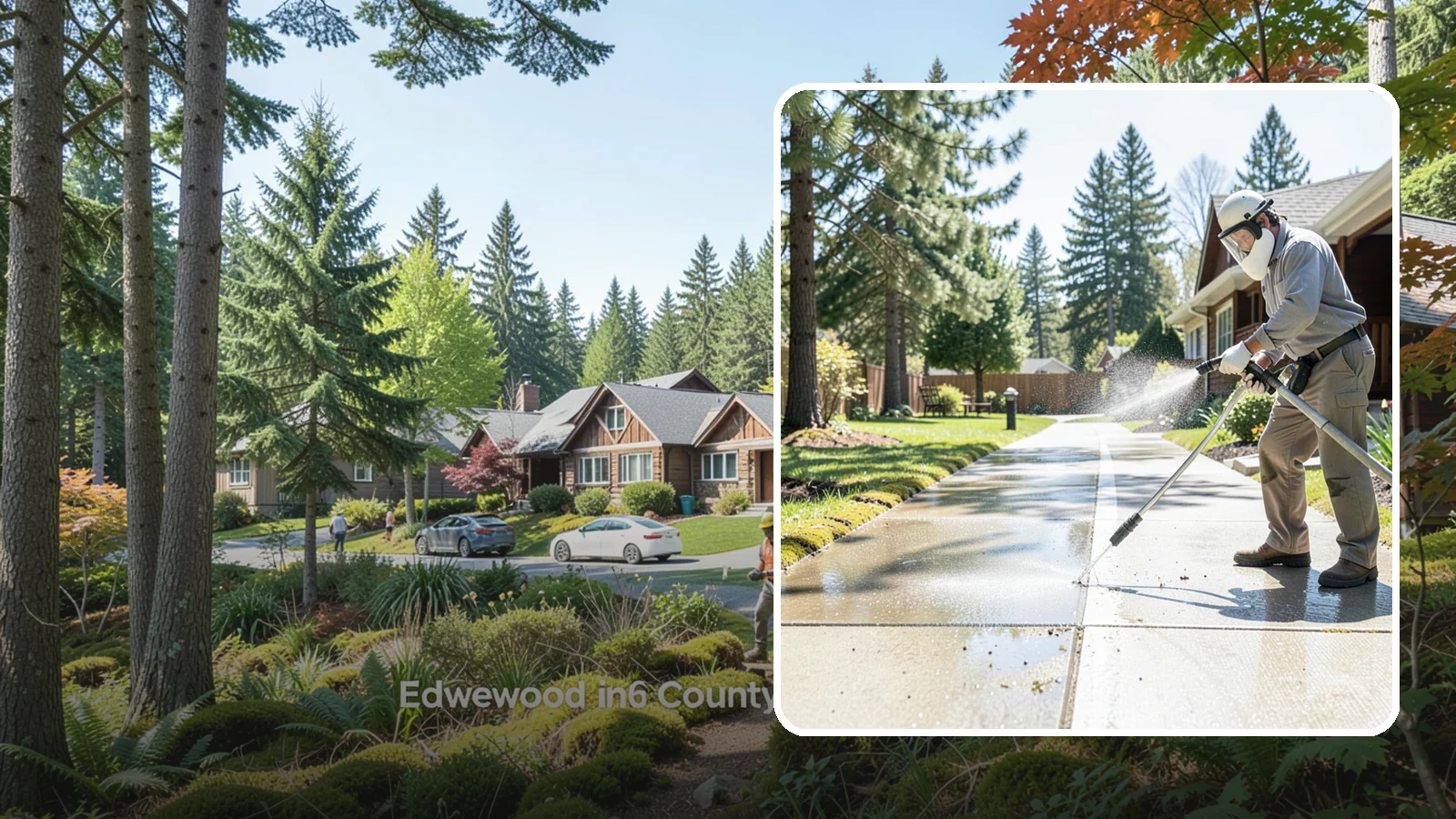 Backyard Pathway Cleaning in Edgewood, Pierce County, WA - Clear shaded backyard pathways where Northwest moss and mud build up fastest.