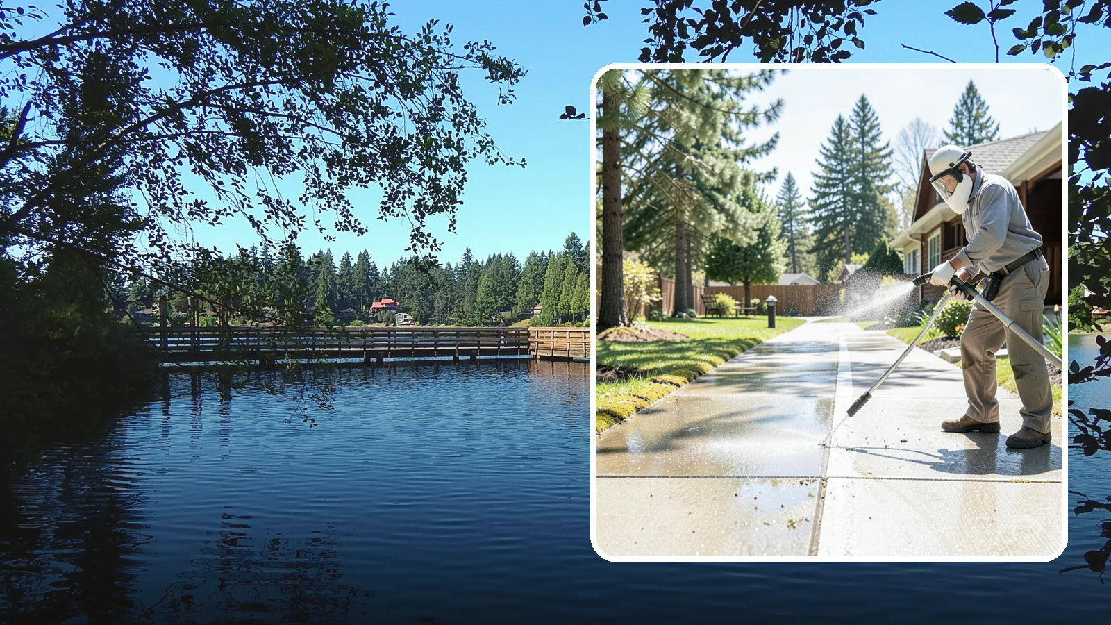 Backyard Pathway Cleaning in Federal Way, King County, WA - Clear shaded backyard pathways where Northwest moss and mud build up fastest.
