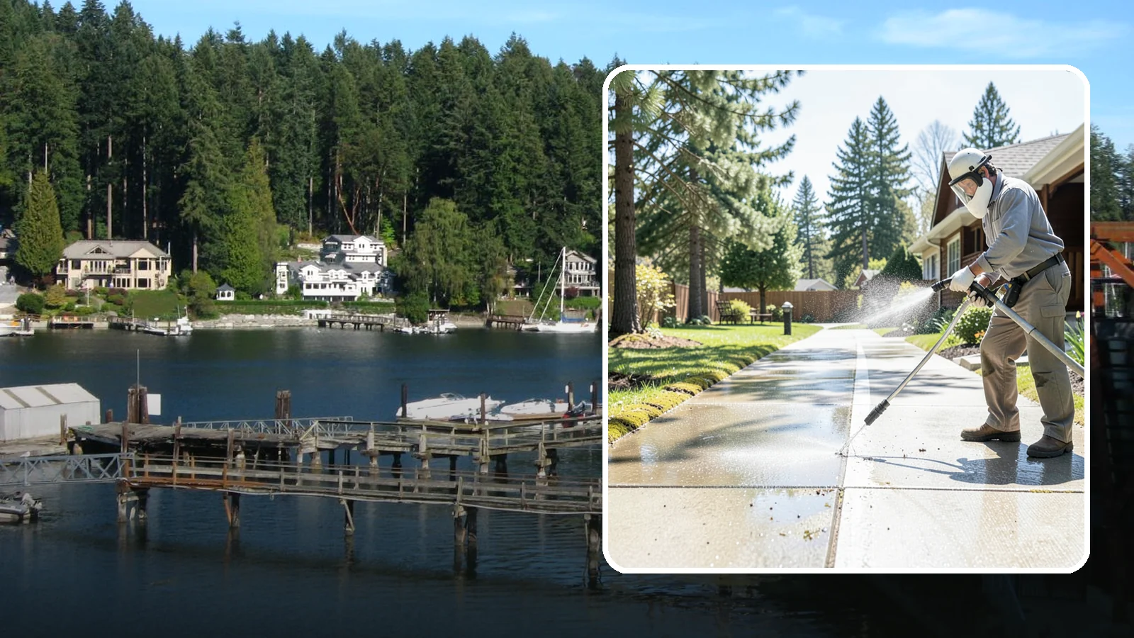 Backyard Pathway Cleaning in Gig Harbor, Pierce County, WA - Clear shaded backyard pathways where Northwest moss and mud build up fastest.