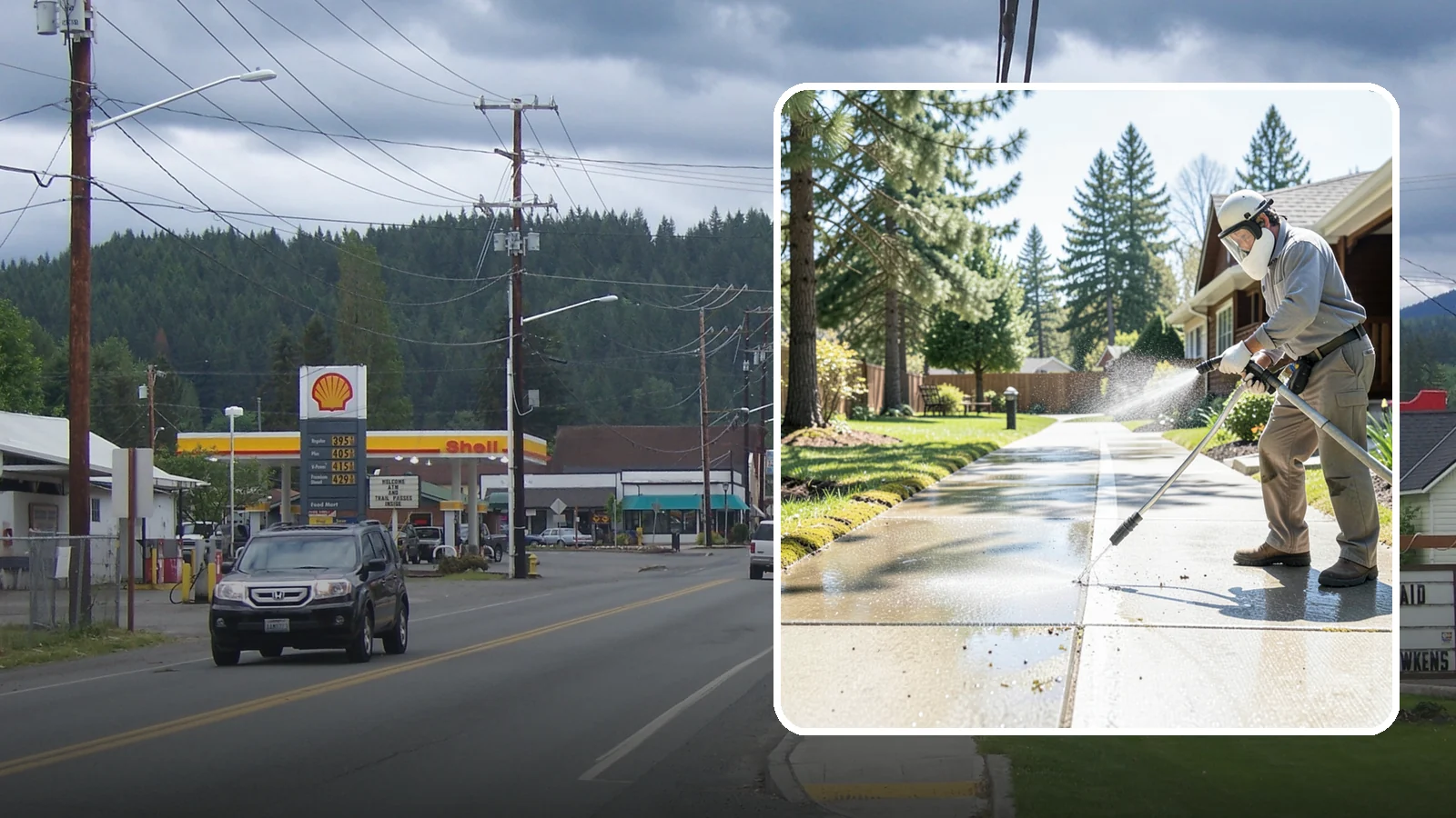 Backyard Pathway Cleaning in Granite Falls, Snohomish County, WA - Clear shaded backyard pathways where Northwest moss and mud build up fastest.
