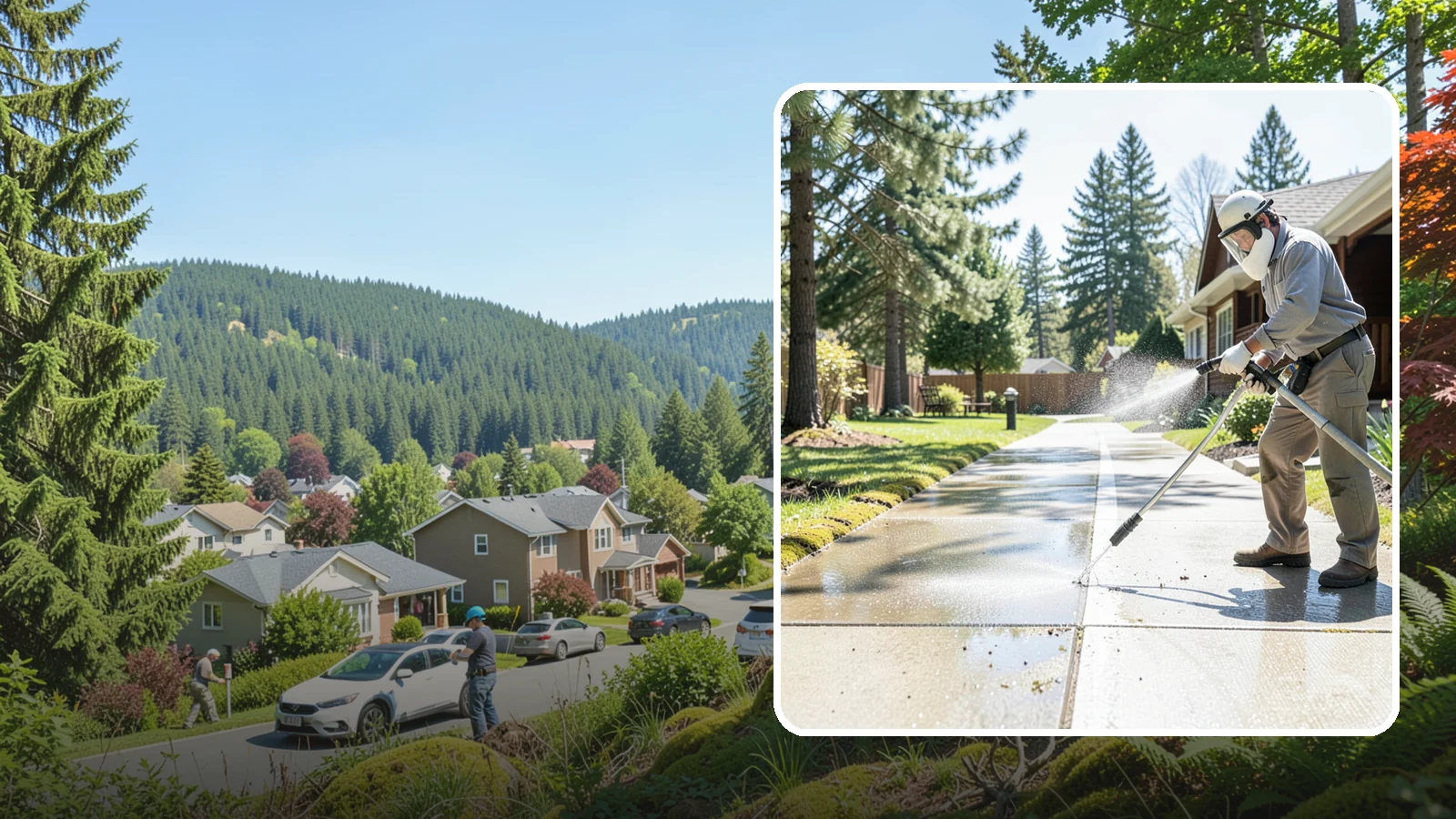 Backyard Pathway Cleaning in Index, Snohomish County, WA - Clear shaded backyard pathways where Northwest moss and mud build up fastest.