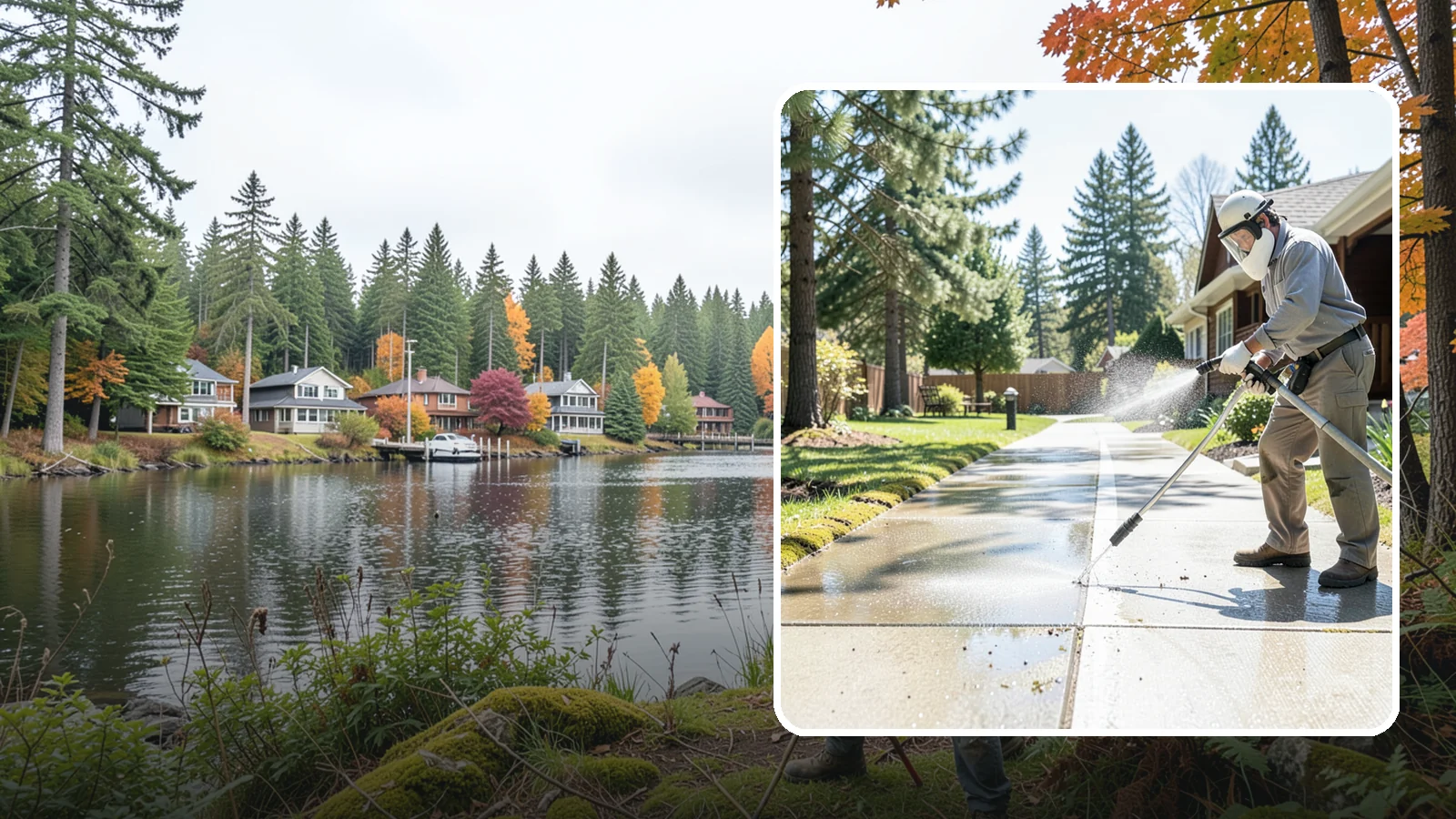 Backyard Pathway Cleaning in La Conner, Skagit County, WA - Clear shaded backyard pathways where Northwest moss and mud build up fastest.