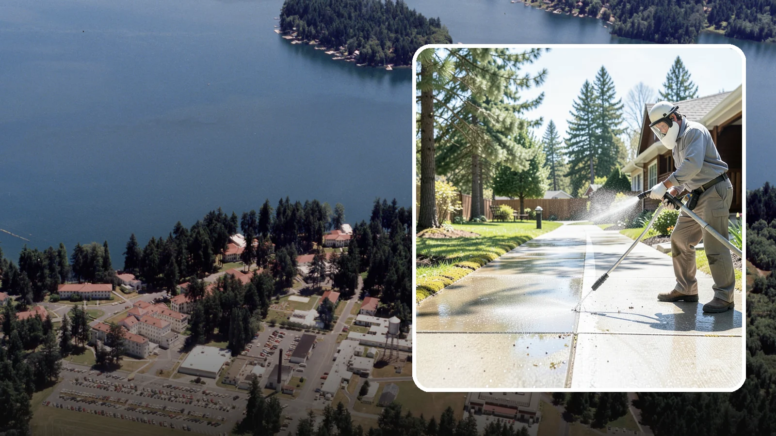 Backyard Pathway Cleaning in Lakewood, Pierce County, WA - Clear shaded backyard pathways where Northwest moss and mud build up fastest.
