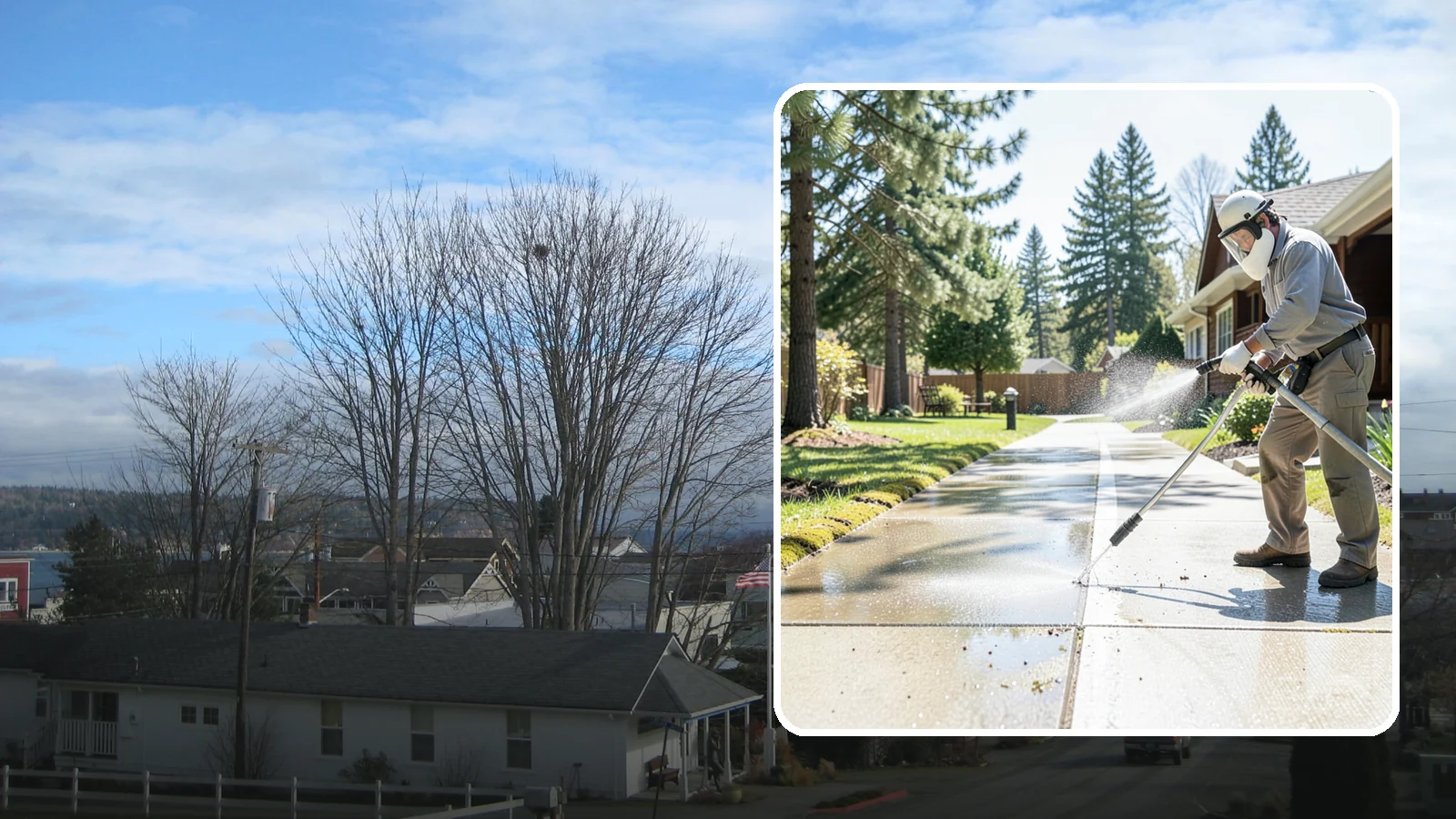 Backyard Pathway Cleaning in Langley, Island County, WA - Clear shaded backyard pathways where Northwest moss and mud build up fastest.
