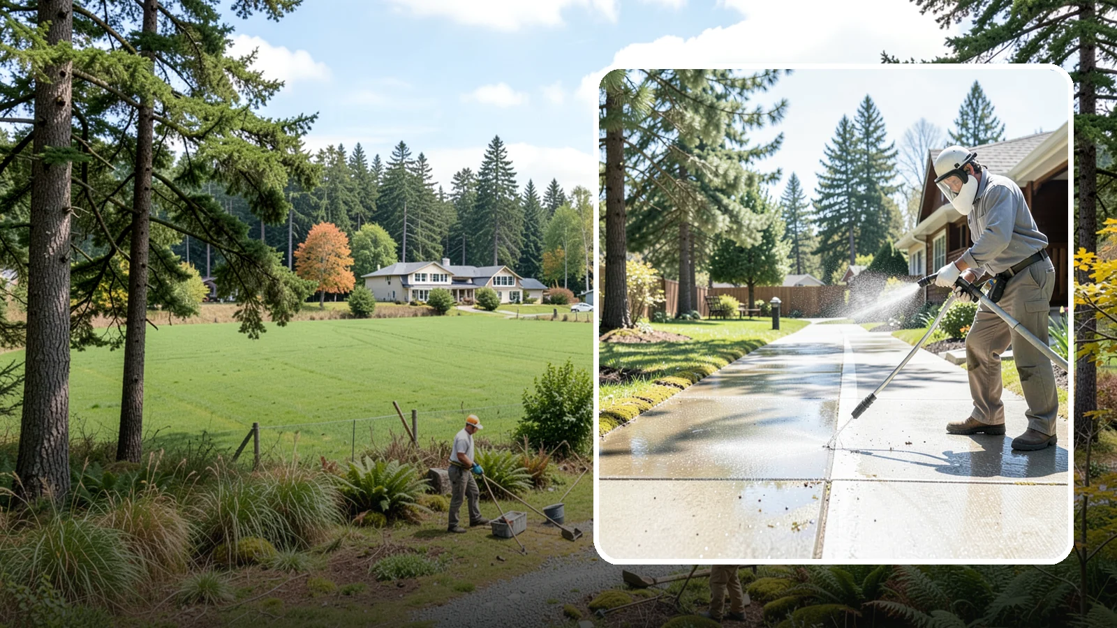 Backyard Pathway Cleaning in Lyman, Skagit County, WA - Clear shaded backyard pathways where Northwest moss and mud build up fastest.