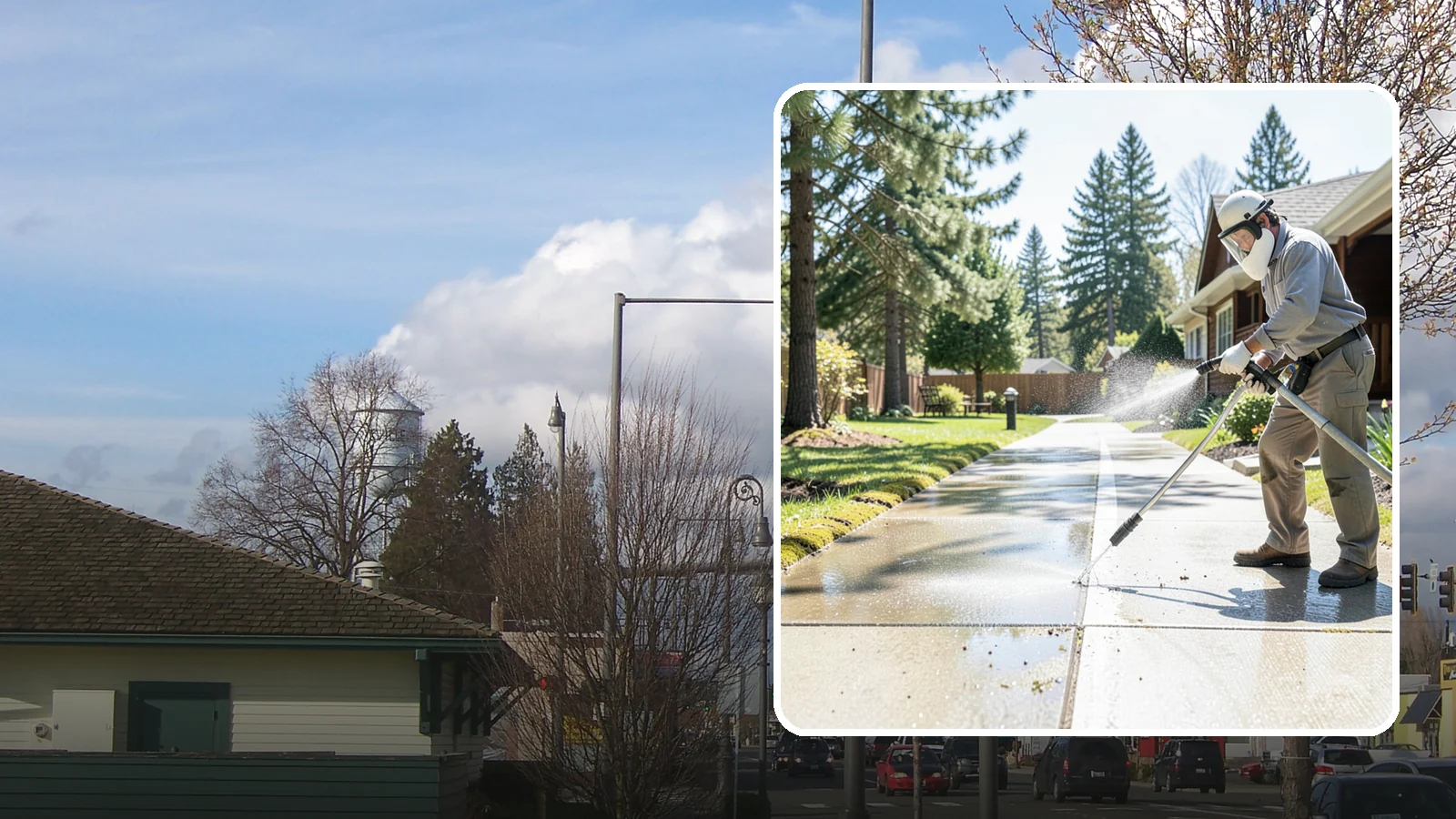 Backyard Pathway Cleaning in Marysville, Snohomish County, WA - Clear shaded backyard pathways where Northwest moss and mud build up fastest.