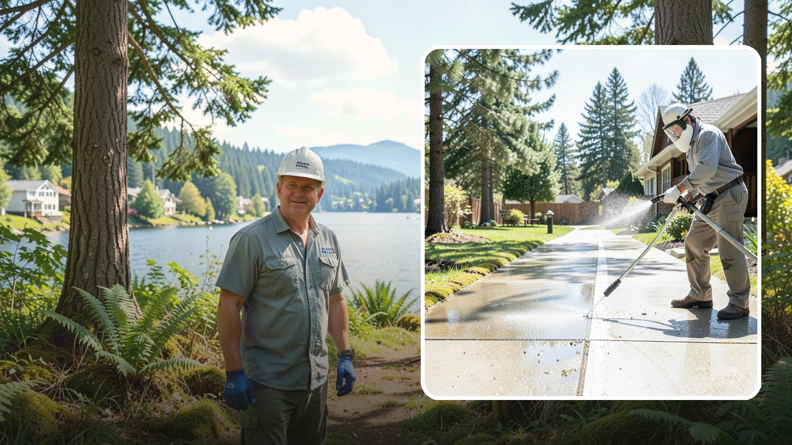Backyard Pathway Cleaning in Milton, King County, WA - Clear shaded backyard pathways where Northwest moss and mud build up fastest.