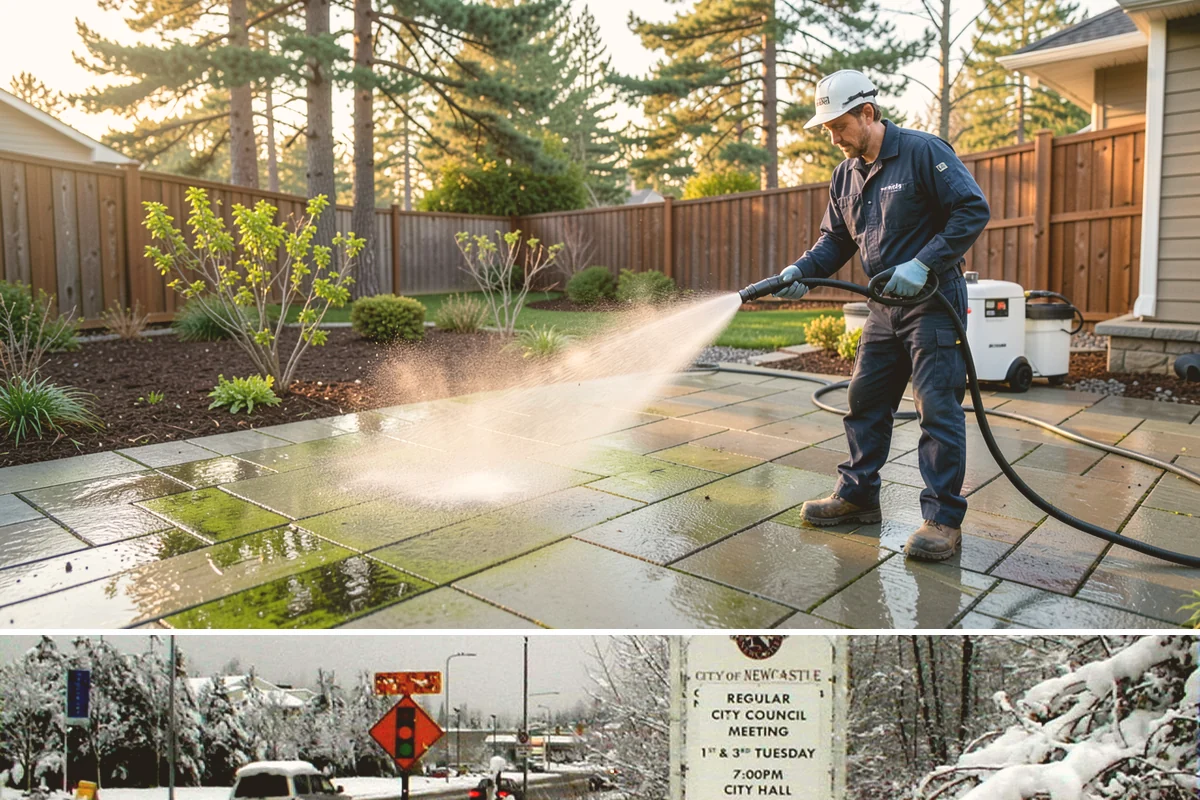 Backyard Pathway Cleaning in Newcastle, King County, WA - Backyard pathways benefit most from a summer clean once shaded ground has dried out.