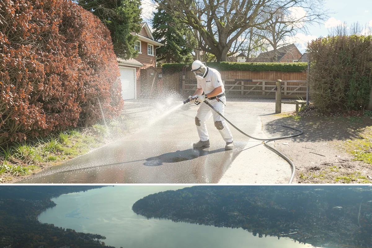 Backyard Pathway Cleaning in Sammamish, King County, WA - Backyard pathways benefit most from a summer clean once shaded ground has dried out.