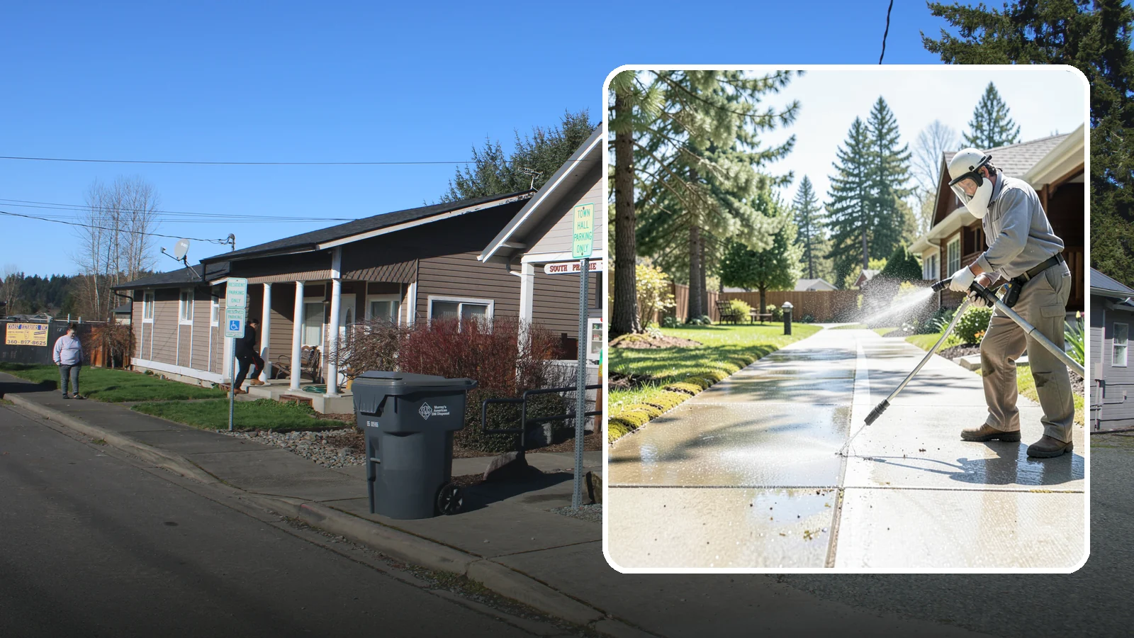 Backyard Pathway Cleaning in South Prairie, Pierce County, WA - Clear shaded backyard pathways where Northwest moss and mud build up fastest.