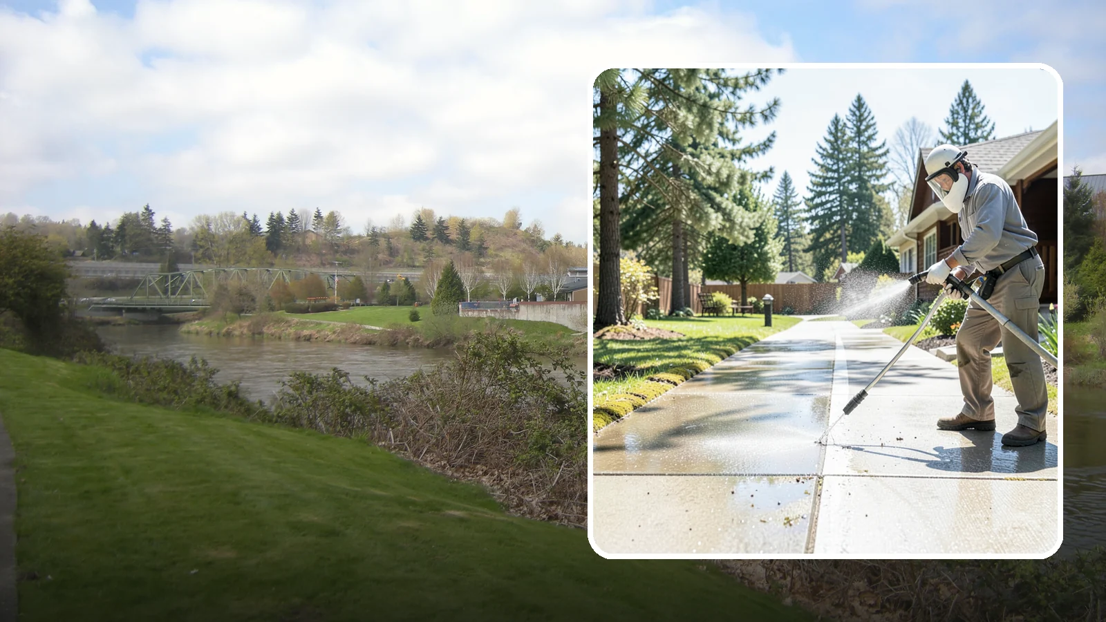Backyard Pathway Cleaning in Tukwila, King County, WA - Clear shaded backyard pathways where Northwest moss and mud build up fastest.