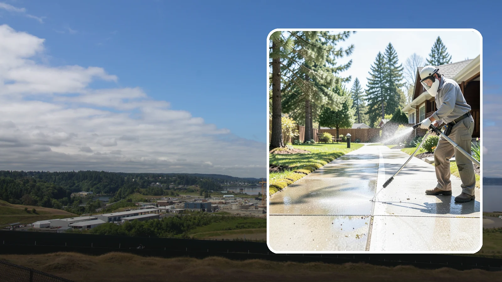 Backyard Pathway Cleaning in University Place, Pierce County, WA - Clear shaded backyard pathways where Northwest moss and mud build up fastest.
