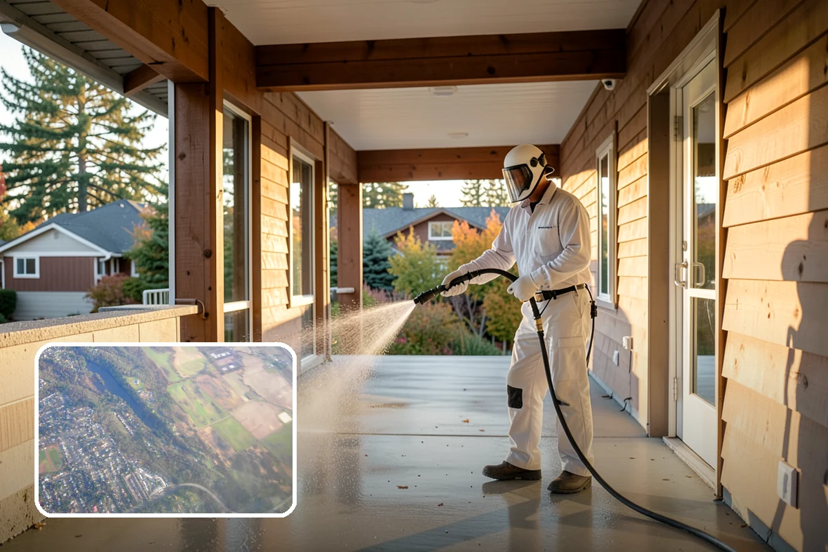 Balcony Cleaning in Algona, King County, WA - Removes slick moss and film from balcony flooring