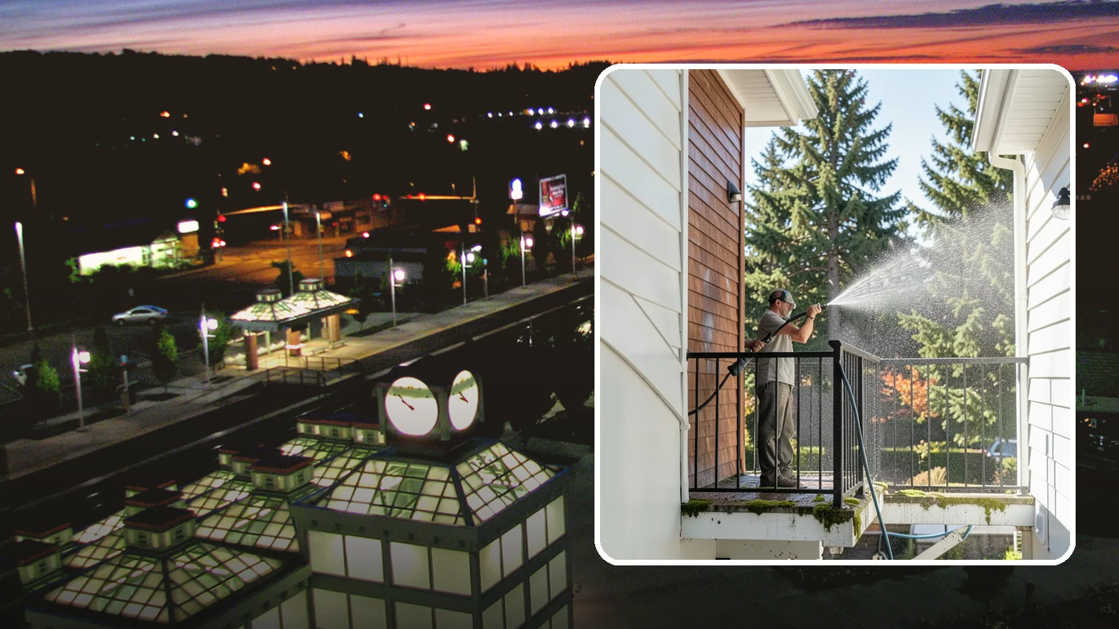 Balcony Cleaning in Auburn, King County, WA - We wash balcony floors, rails, and undersides to lift the moss, pollen, and grime that collect on these exposed platforms.