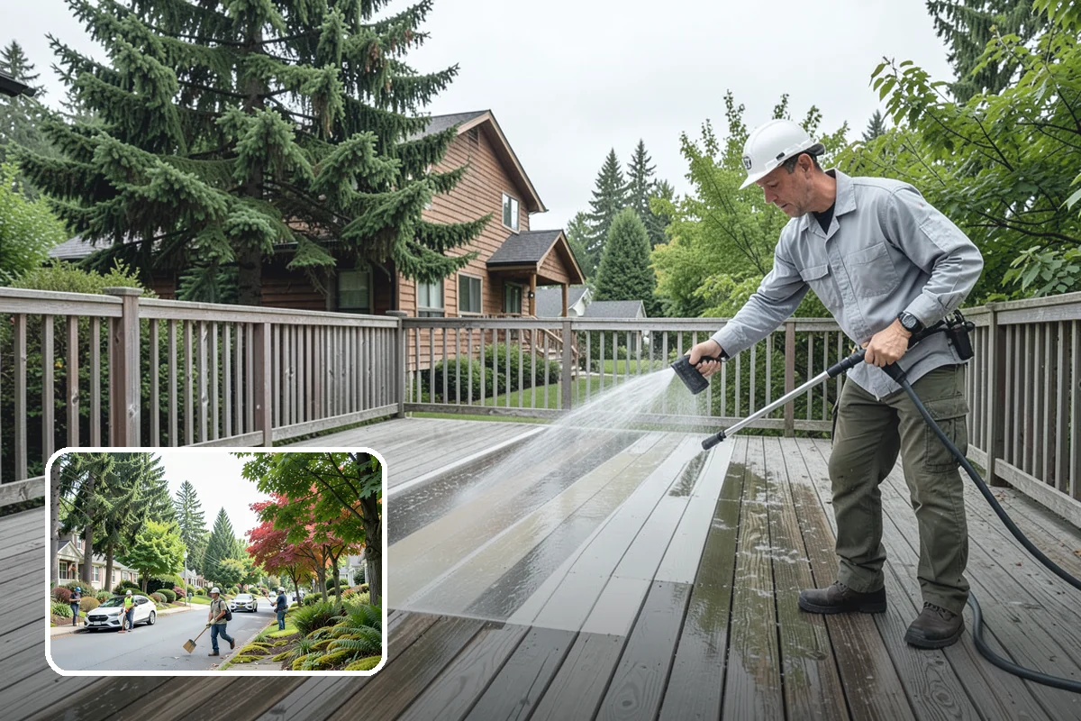 Balcony Cleaning in Beaux Arts Village, King County, WA - Removes slick moss and film from balcony flooring