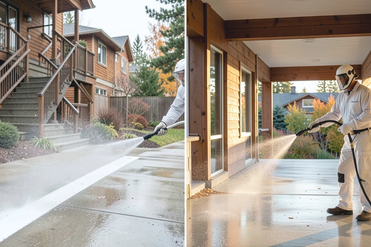 Balcony Cleaning in Beaux Arts Village, King County, WA - Clear furniture and loose debris from the balcony