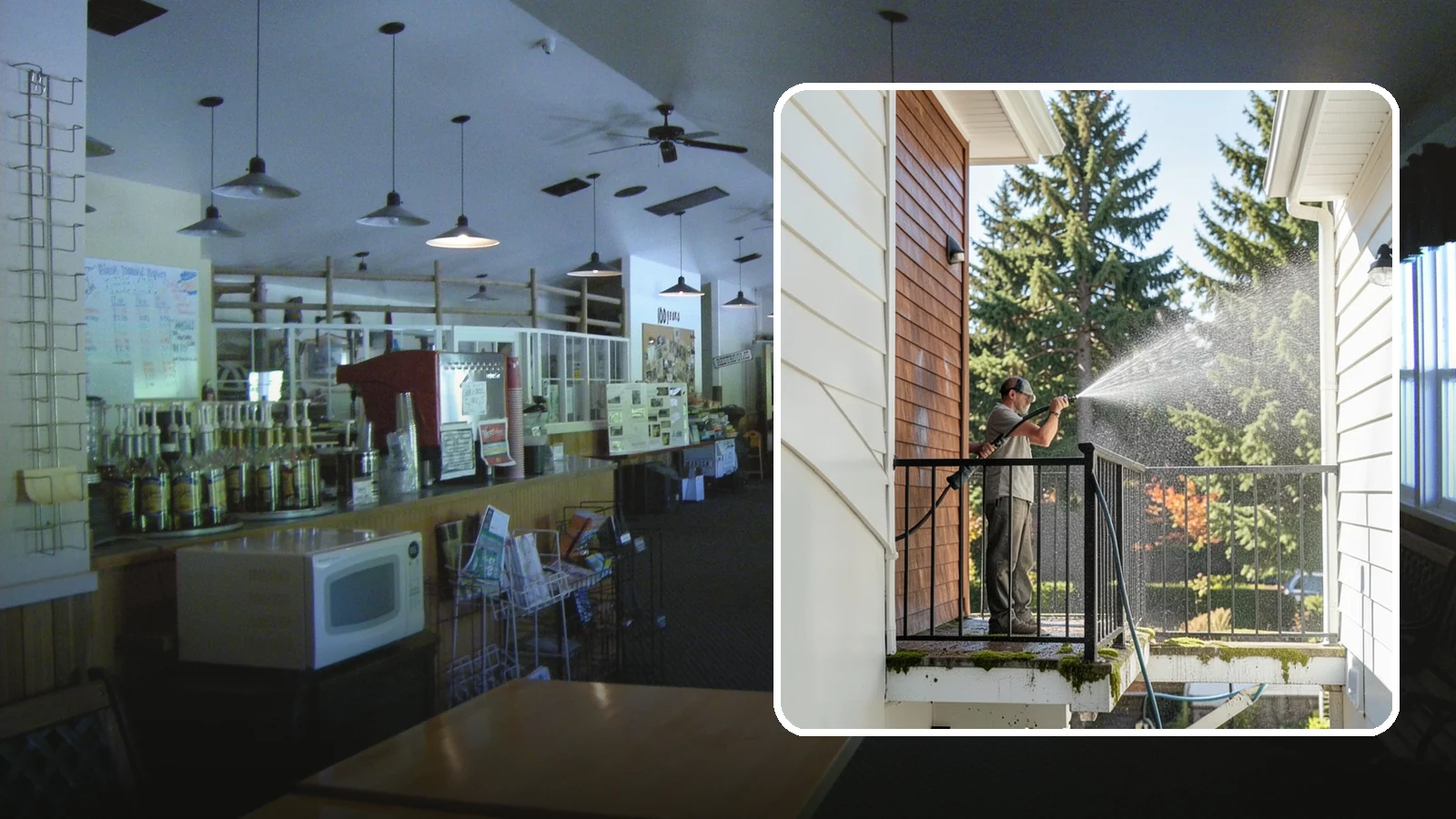 Balcony Cleaning in Black Diamond, King County, WA - We wash balcony floors, rails, and undersides to lift the moss, pollen, and grime that collect on these exposed platforms.