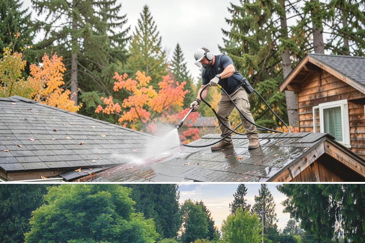 Balcony Cleaning in Bonney Lake, Pierce County, WA - Late spring cleaning clears winter moss and readies the balcony for warm-weather use and open views.