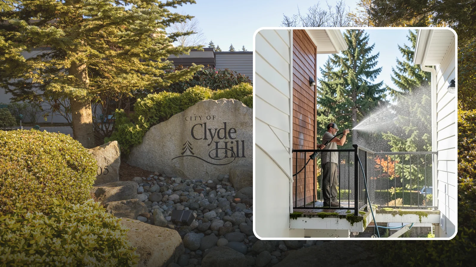 Balcony Cleaning in Clyde Hill, King County, WA - We wash balcony floors, rails, and undersides to lift the moss, pollen, and grime that collect on these exposed platforms.
