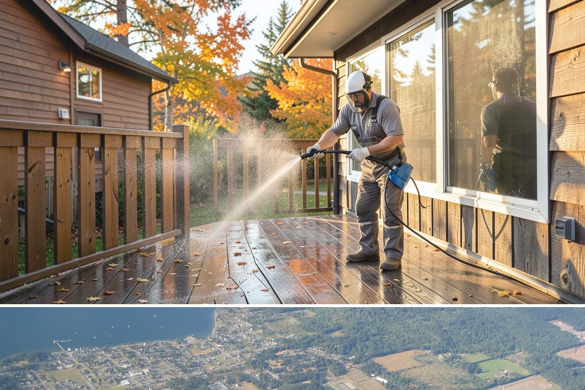 Balcony Cleaning in Coupeville, Island County, WA - Late spring cleaning clears winter moss and readies the balcony for warm-weather use and open views.