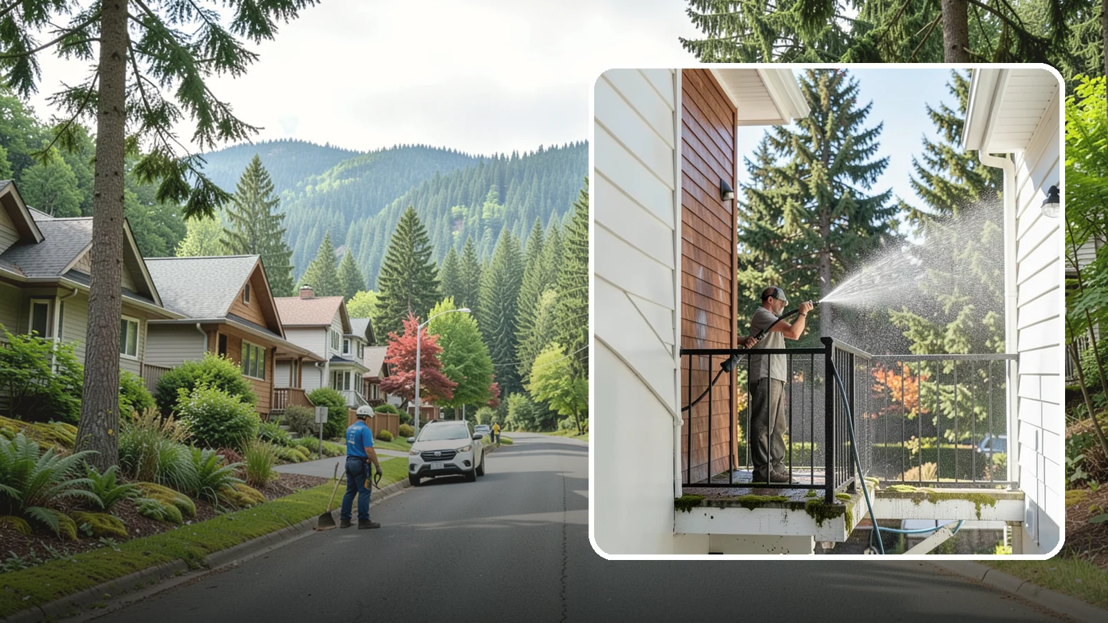 Balcony Cleaning in Darrington, Snohomish County, WA - We wash balcony floors, rails, and undersides to lift the moss, pollen, and grime that collect on these exposed platforms.