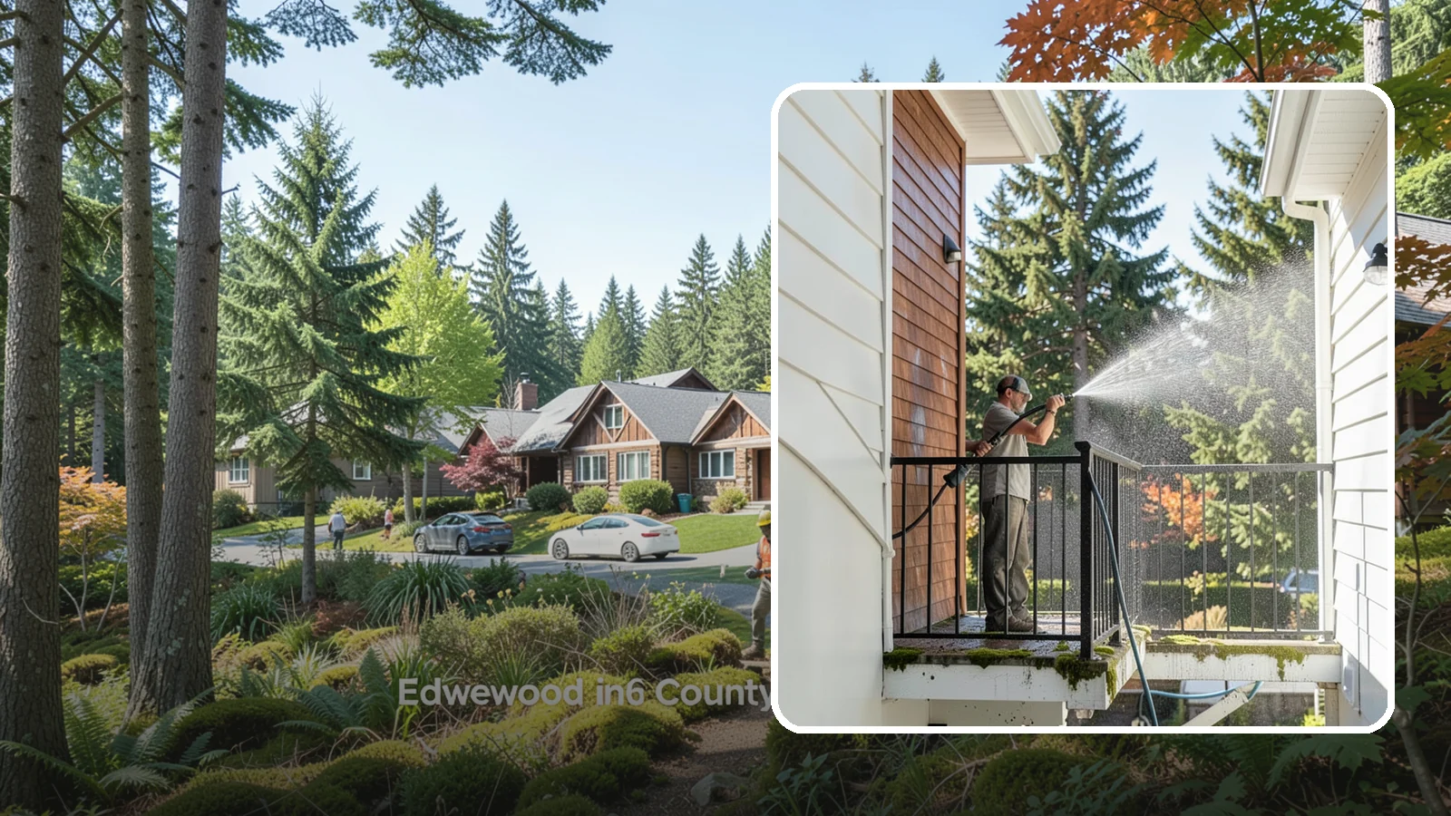 Balcony Cleaning in Edgewood, Pierce County, WA - We wash balcony floors, rails, and undersides to lift the moss, pollen, and grime that collect on these exposed platforms.