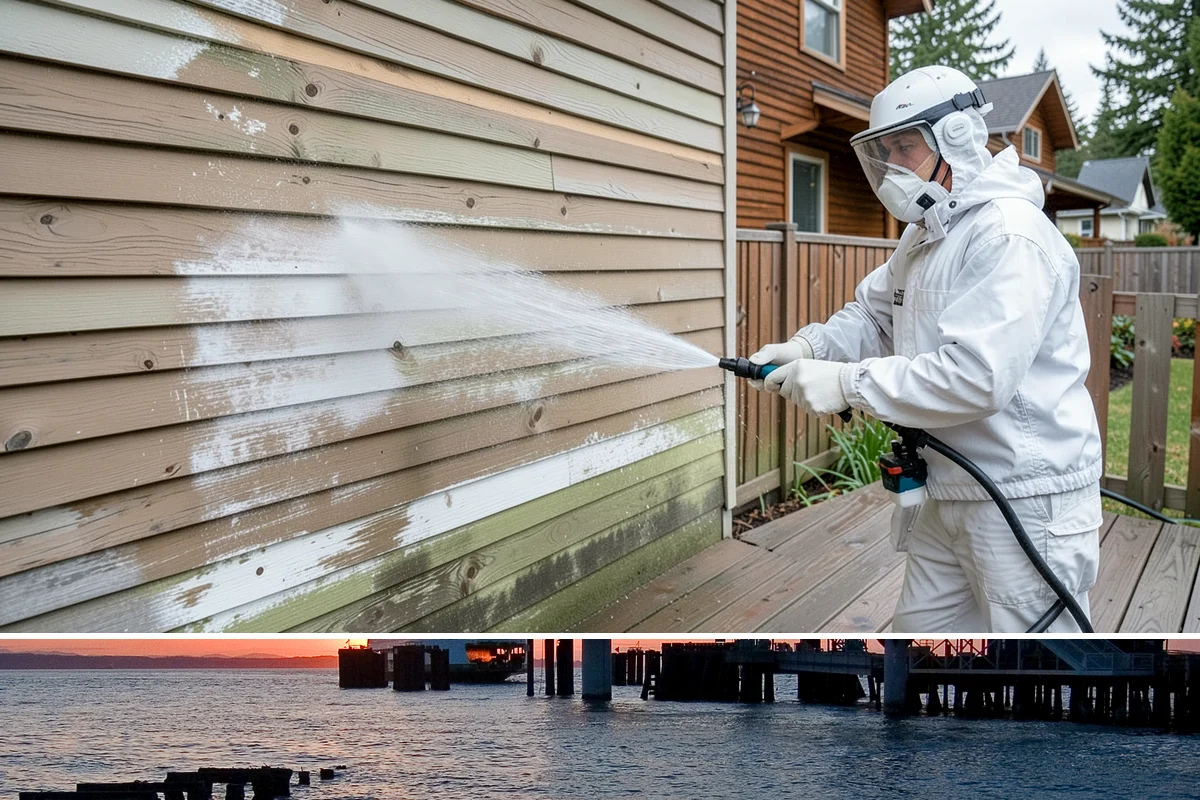 Balcony Cleaning in Edmonds, Snohomish County, WA - Late spring cleaning clears winter moss and readies the balcony for warm-weather use and open views.