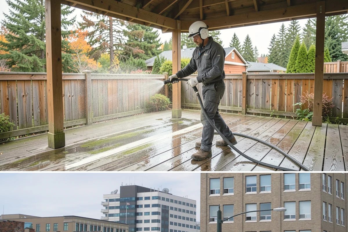 Balcony Cleaning in Everett, Snohomish County, WA - Late spring cleaning clears winter moss and readies the balcony for warm-weather use and open views.