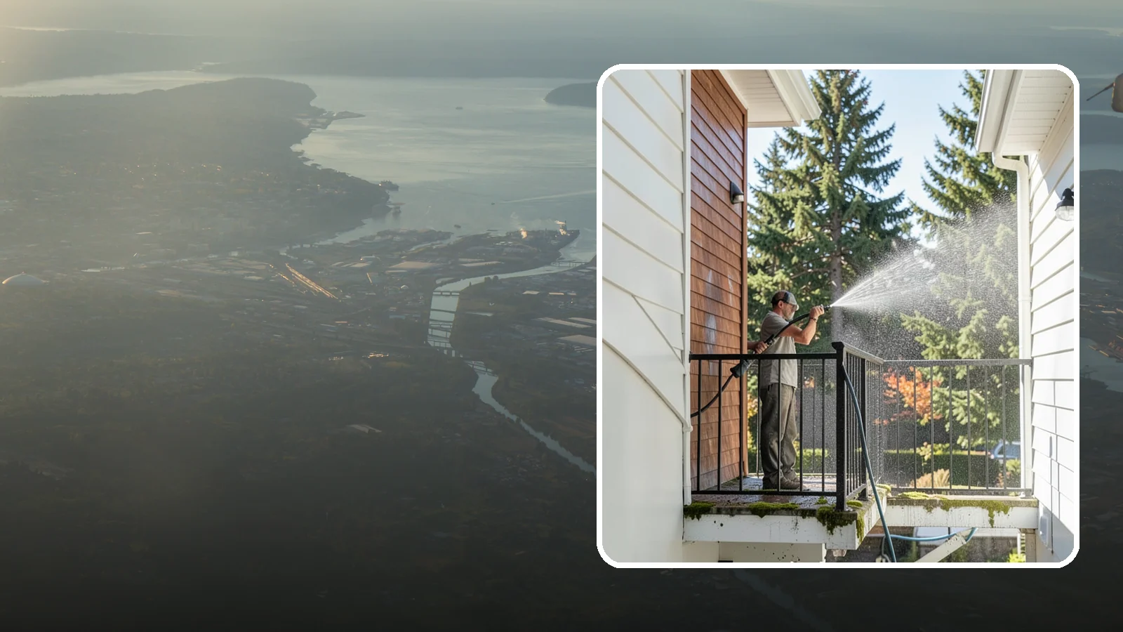Balcony Cleaning in Fife, Pierce County, WA - We wash balcony floors, rails, and undersides to lift the moss, pollen, and grime that collect on these exposed platforms.