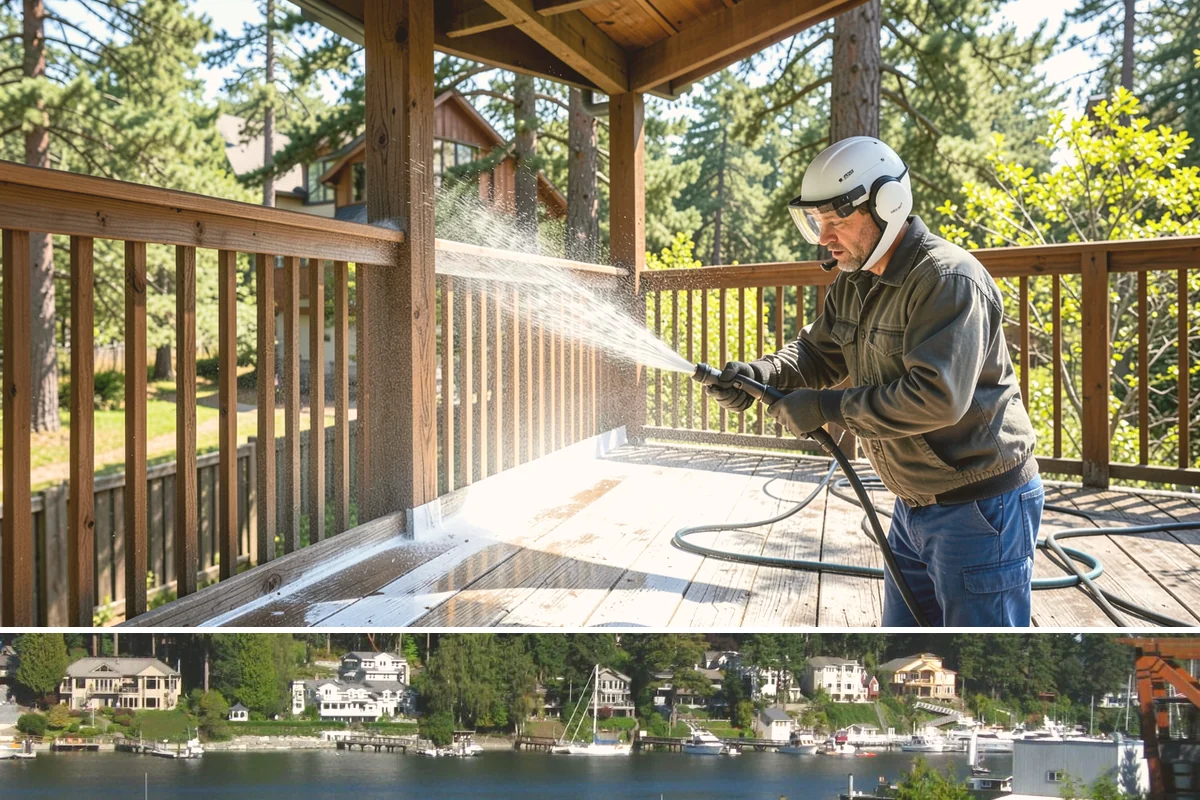 Balcony Cleaning in Gig Harbor, Pierce County, WA - Late spring cleaning clears winter moss and readies the balcony for warm-weather use and open views.