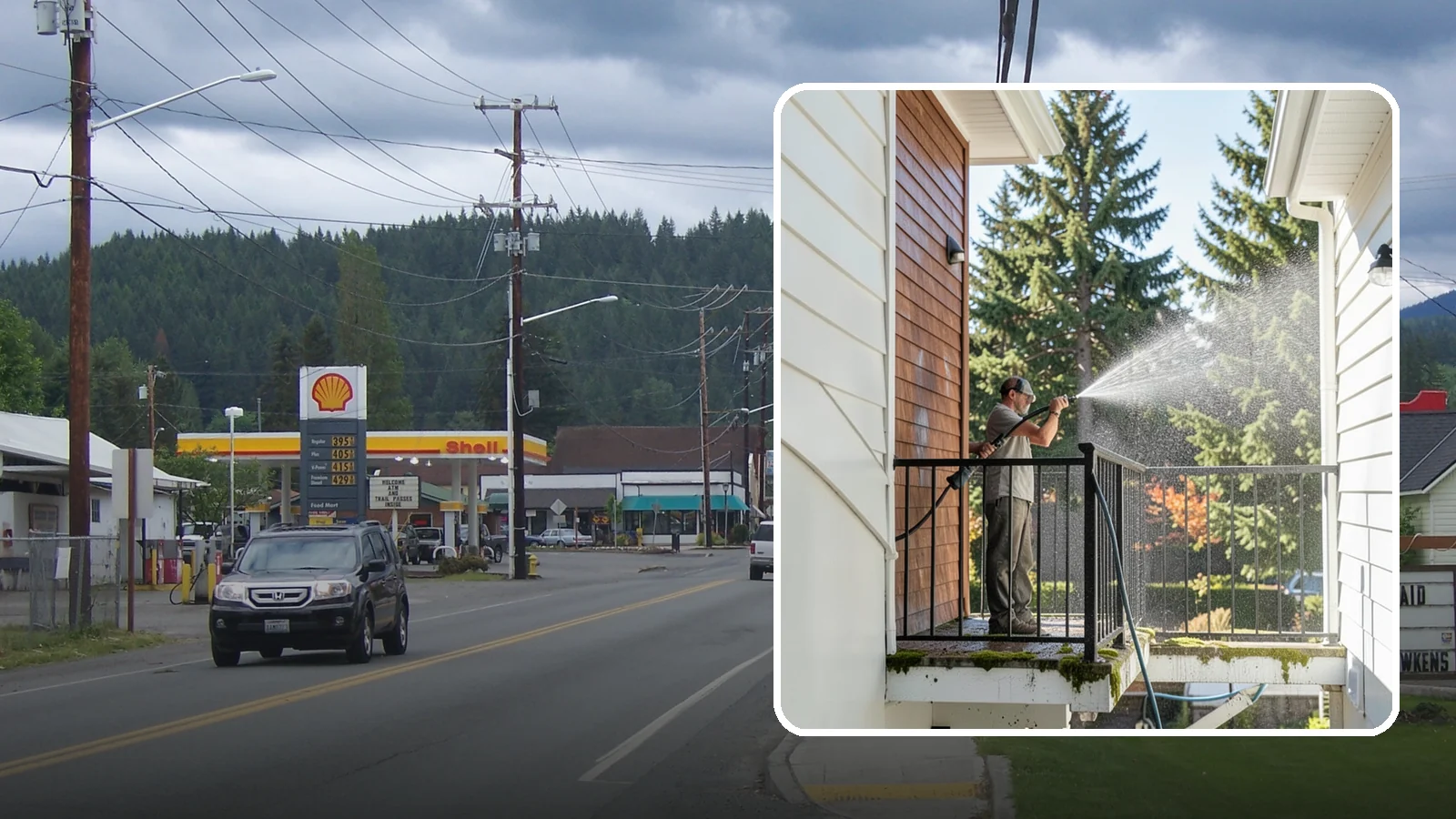 Balcony Cleaning in Granite Falls, Snohomish County, WA - We wash balcony floors, rails, and undersides to lift the moss, pollen, and grime that collect on these exposed platforms.