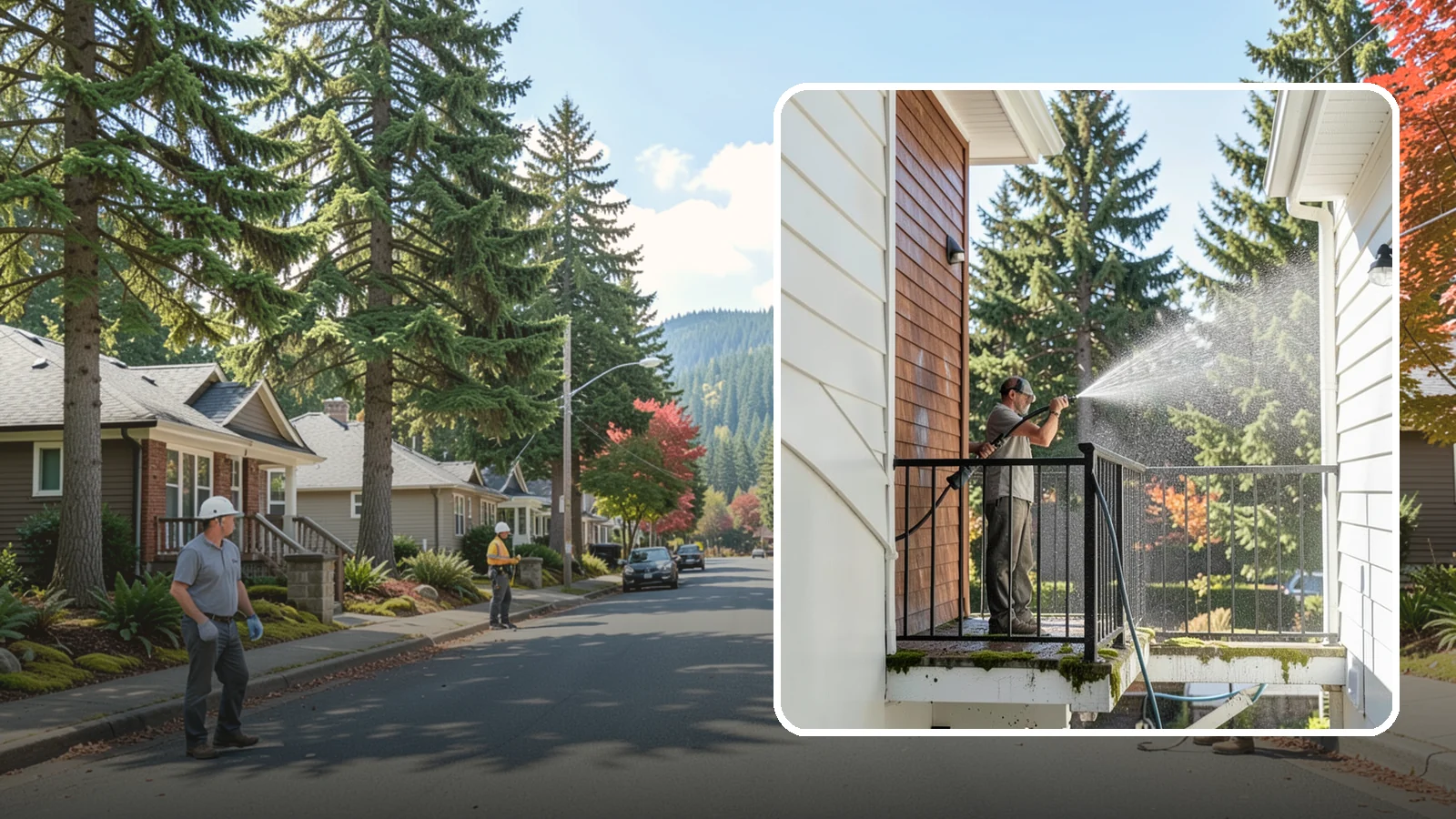 Balcony Cleaning in Hunts Point, King County, WA - We wash balcony floors, rails, and undersides to lift the moss, pollen, and grime that collect on these exposed platforms.