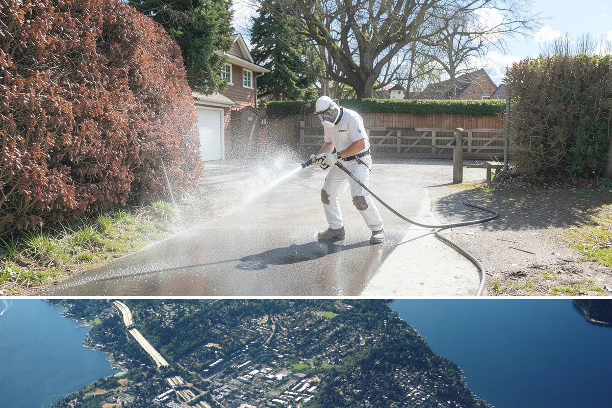 Balcony Cleaning in Mercer Island, King County, WA - Late spring cleaning clears winter moss and readies the balcony for warm-weather use and open views.