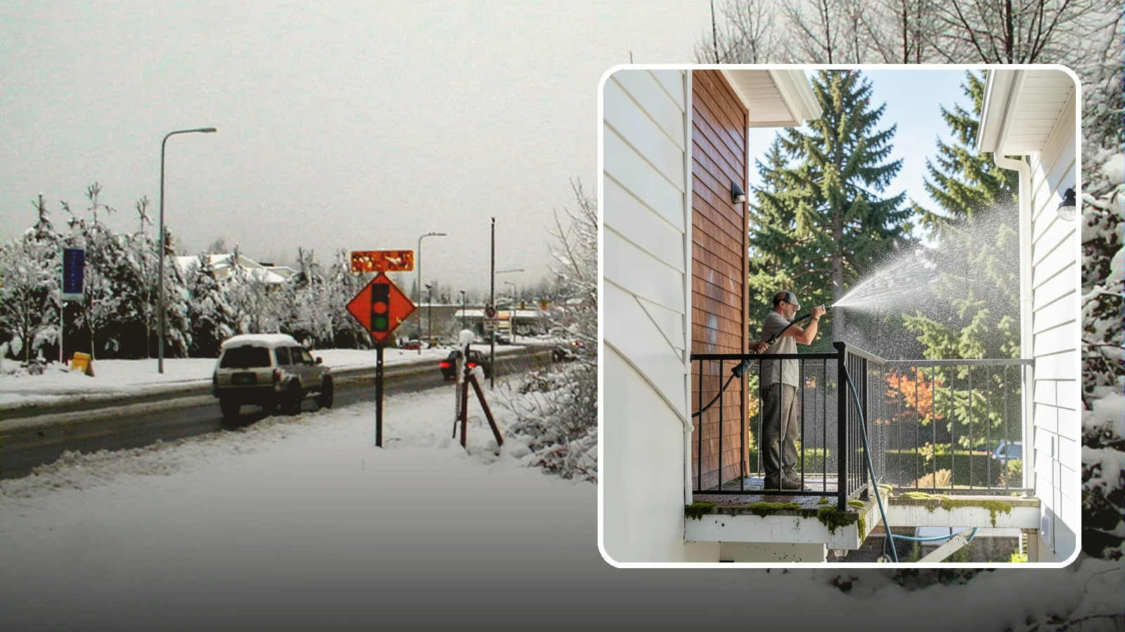 Balcony Cleaning in Newcastle, King County, WA - We wash balcony floors, rails, and undersides to lift the moss, pollen, and grime that collect on these exposed platforms.