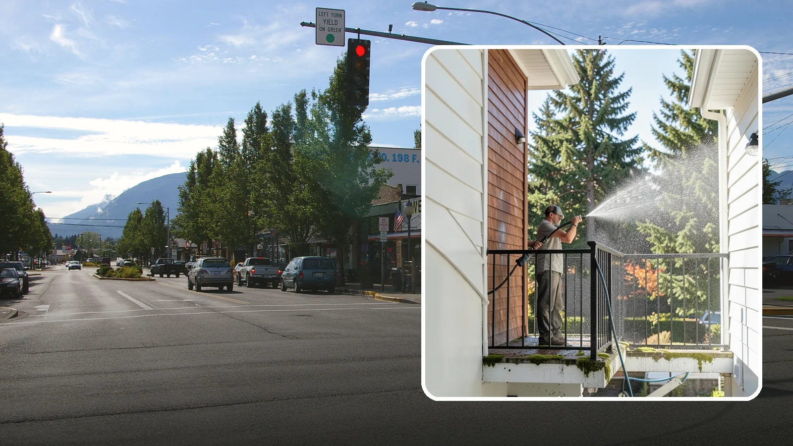 Balcony Cleaning in North Bend, King County, WA - We wash balcony floors, rails, and undersides to lift the moss, pollen, and grime that collect on these exposed platforms.