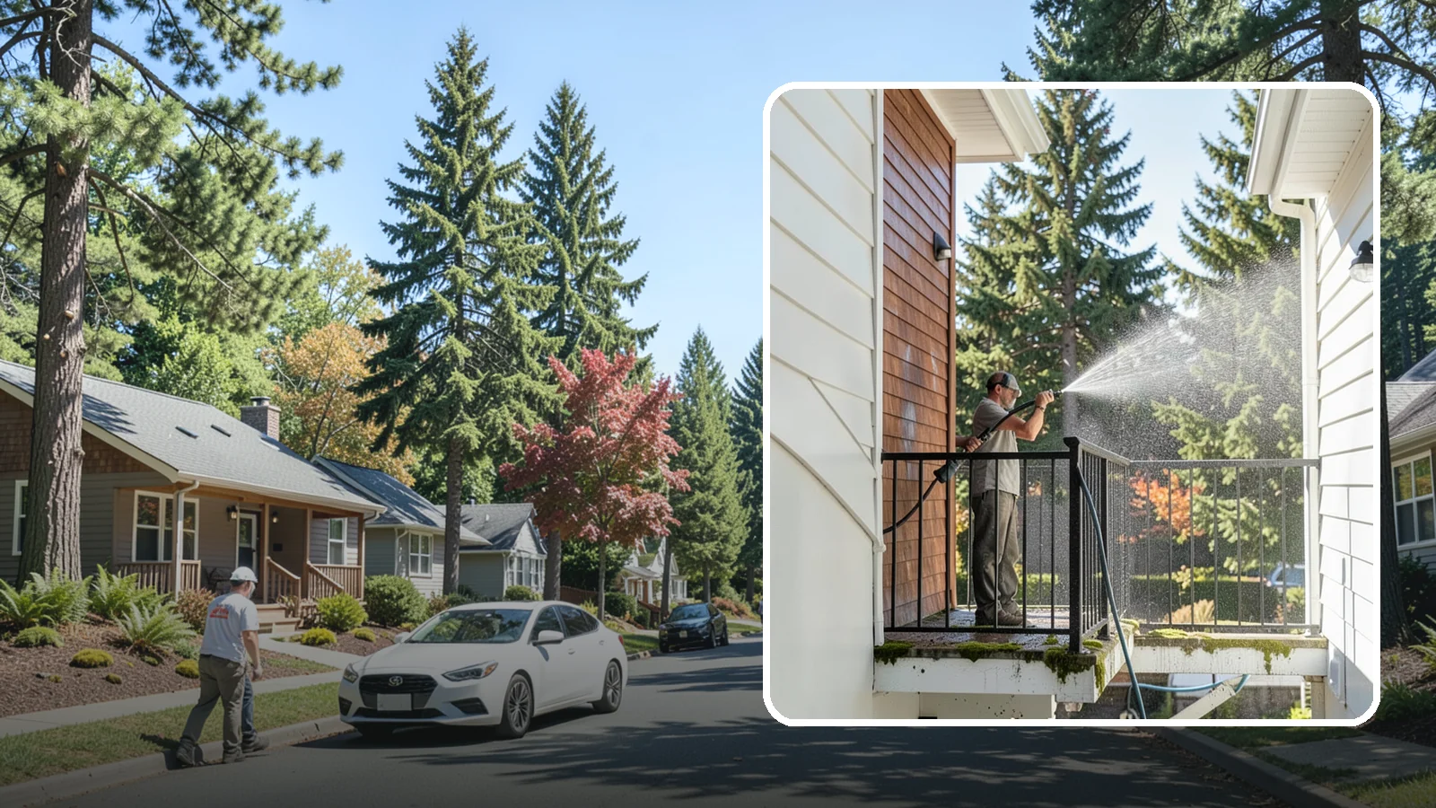 Balcony Cleaning in Orting, Pierce County, WA - We wash balcony floors, rails, and undersides to lift the moss, pollen, and grime that collect on these exposed platforms.