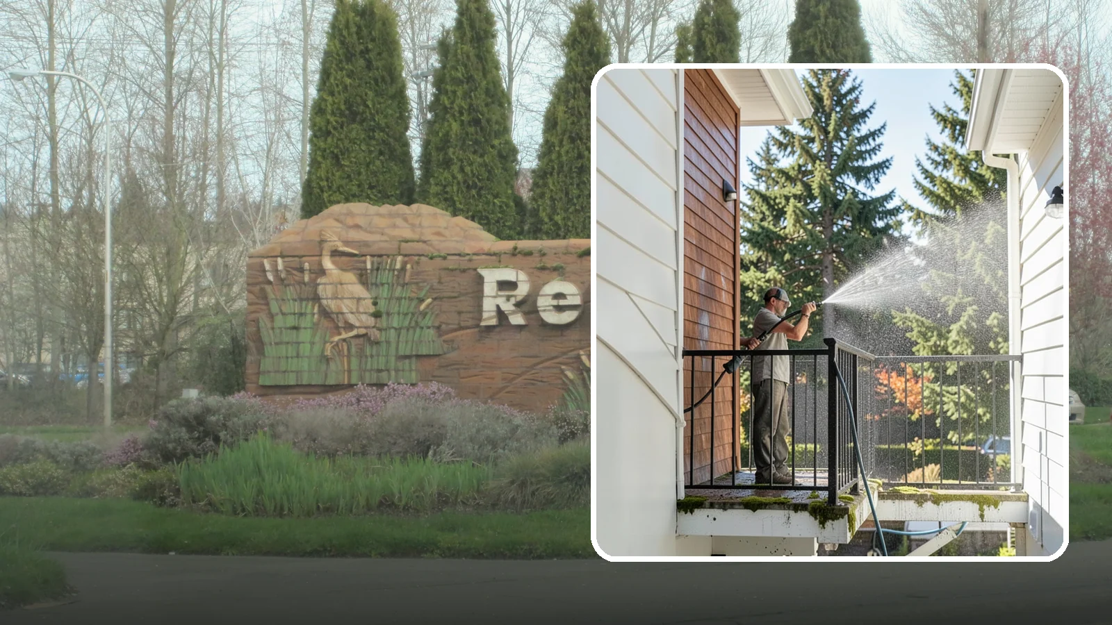 Balcony Cleaning in Renton, King County, WA - We wash balcony floors, rails, and undersides to lift the moss, pollen, and grime that collect on these exposed platforms.