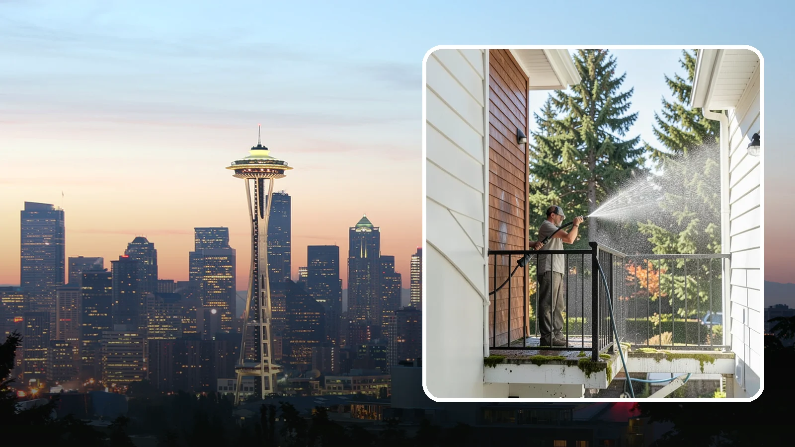 Balcony Cleaning in Seattle, King County, WA - We wash balcony floors, rails, and undersides to lift the moss, pollen, and grime that collect on these exposed platforms.
