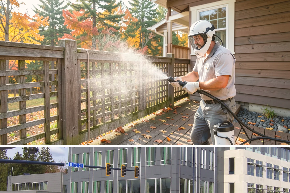 Balcony Cleaning in Shoreline, King County, WA - Late spring cleaning clears winter moss and readies the balcony for warm-weather use and open views.