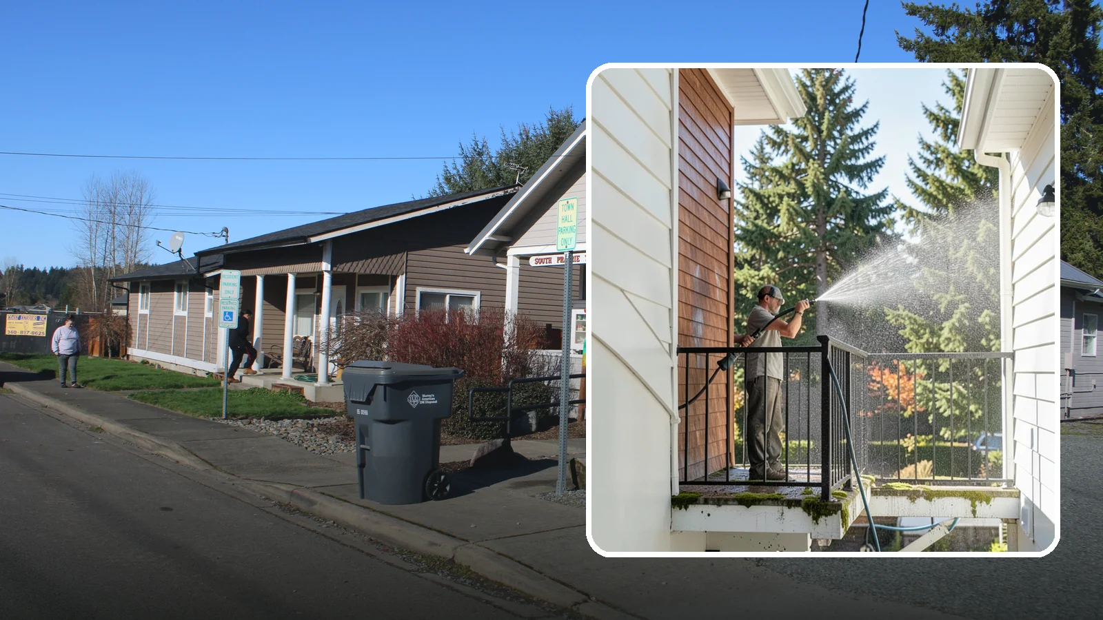 Balcony Cleaning in South Prairie, Pierce County, WA - We wash balcony floors, rails, and undersides to lift the moss, pollen, and grime that collect on these exposed platforms.