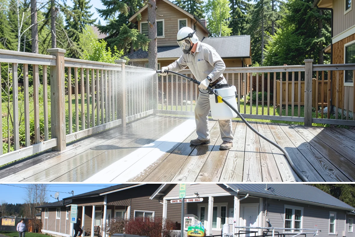 Balcony Cleaning in South Prairie, Pierce County, WA - Late spring cleaning clears winter moss and readies the balcony for warm-weather use and open views.