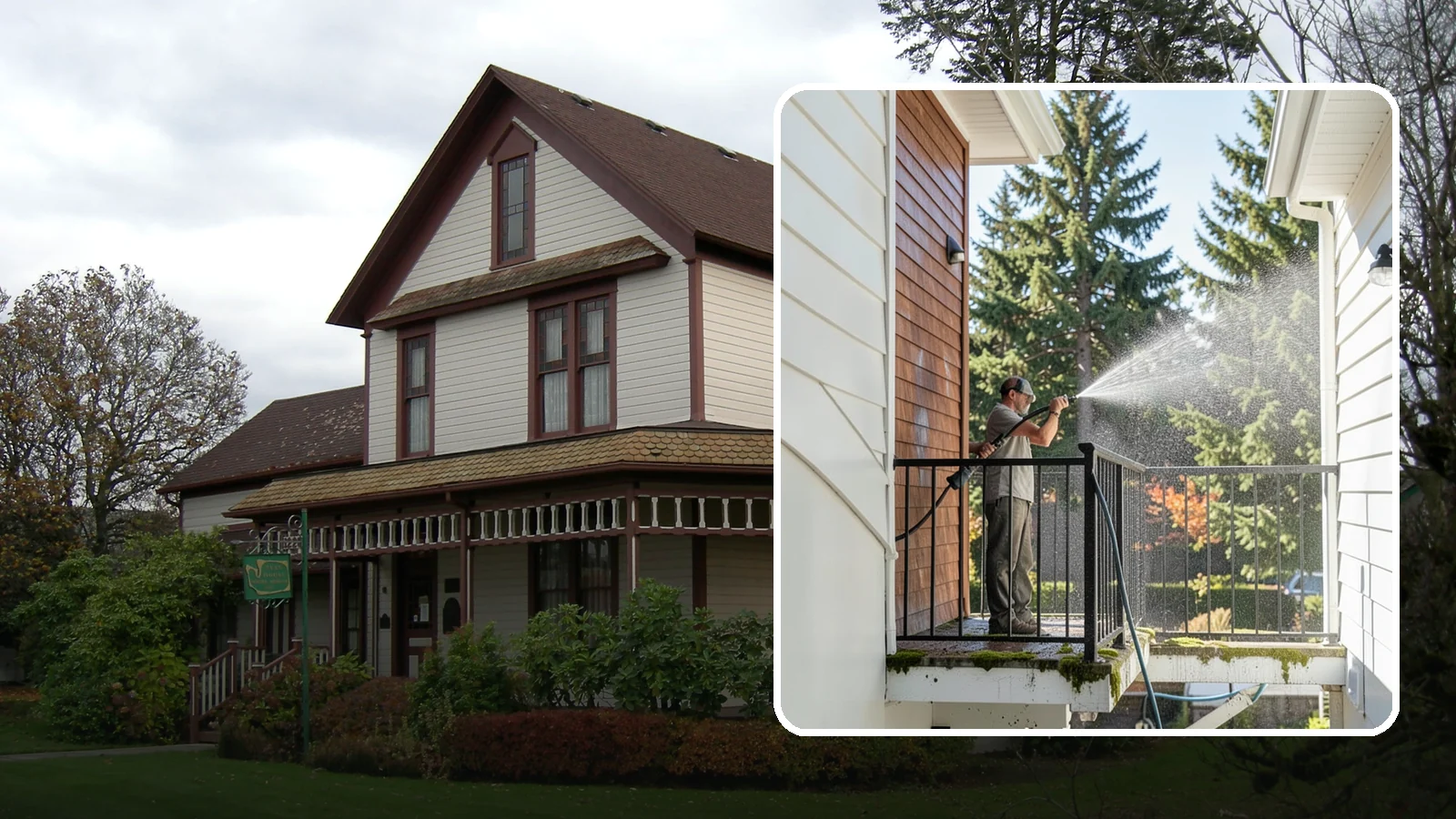 Balcony Cleaning in Sumner, Pierce County, WA - We wash balcony floors, rails, and undersides to lift the moss, pollen, and grime that collect on these exposed platforms.