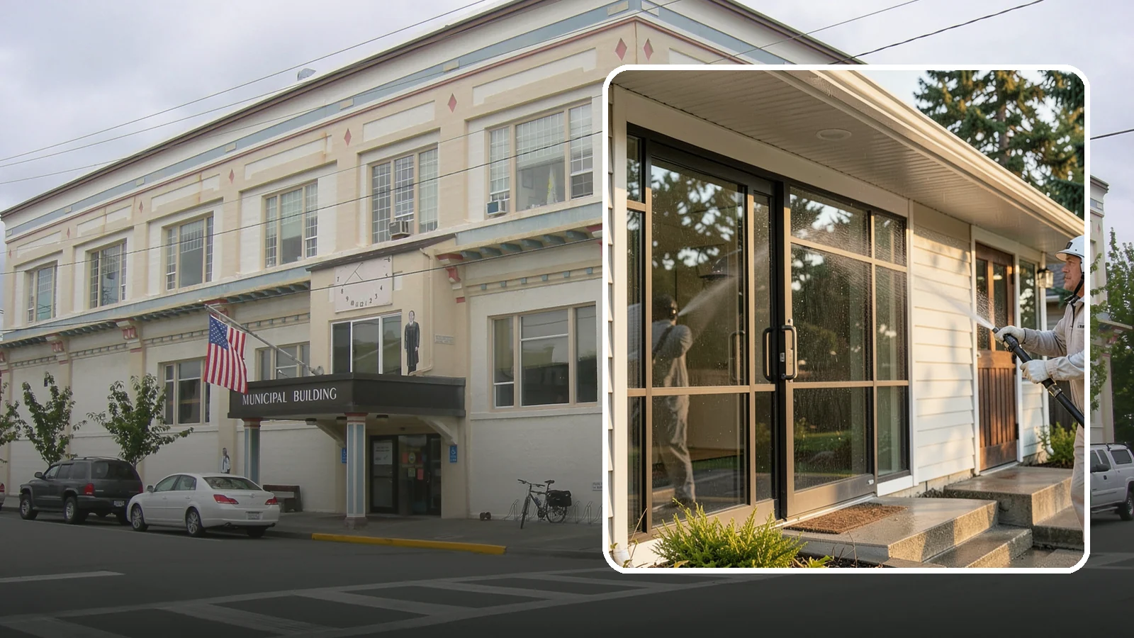 Bank Exterior Cleaning in Anacortes, Skagit County, WA - Polished exterior cleaning for banks and credit unions that keeps facades, entrances, ATM areas, and drive-up lanes looking...