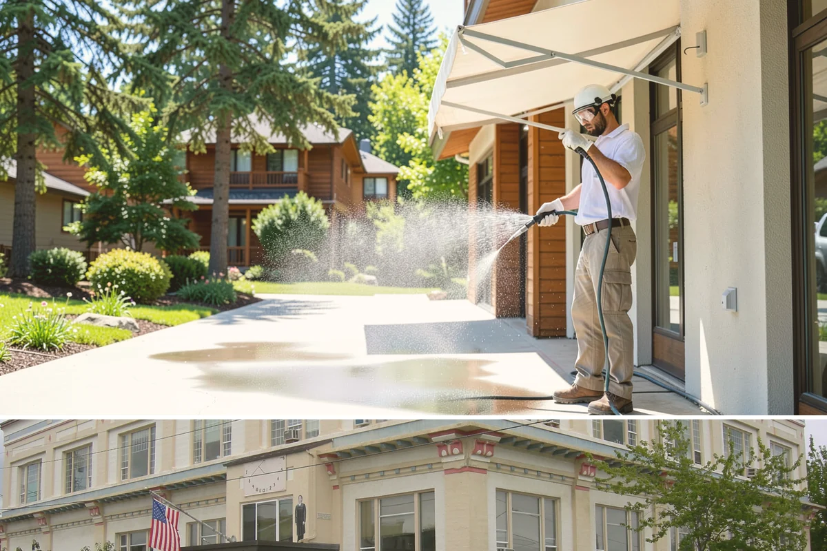 Bank Exterior Cleaning in Anacortes, Skagit County, WA - Quarterly cleaning keeps a bank exterior consistently sharp, with added attention in spring when pollen and algae peak.