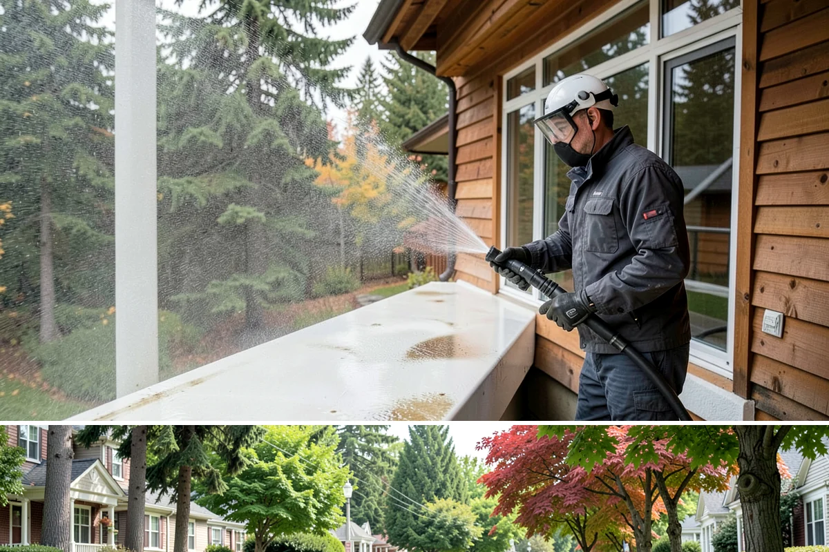 Bank Exterior Cleaning in Beaux Arts Village, King County, WA - Quarterly cleaning keeps a bank exterior consistently sharp, with added attention in spring when pollen and algae peak.