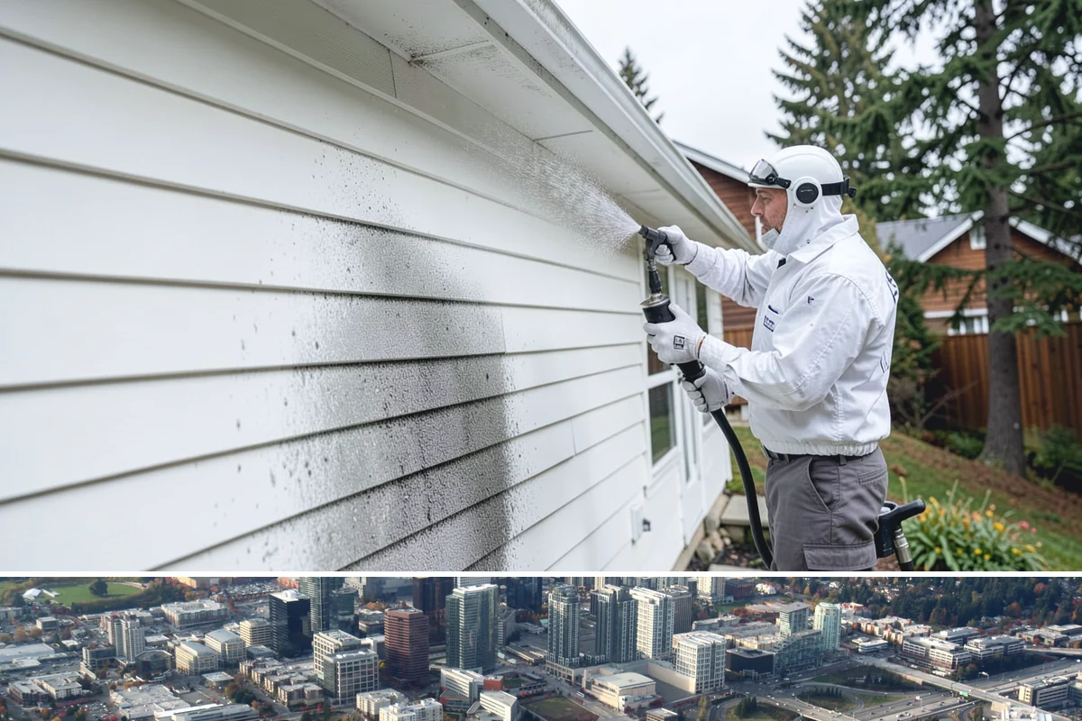 Bank Exterior Cleaning in Bellevue, King County, WA - Quarterly cleaning keeps a bank exterior consistently sharp, with added attention in spring when pollen and algae peak.