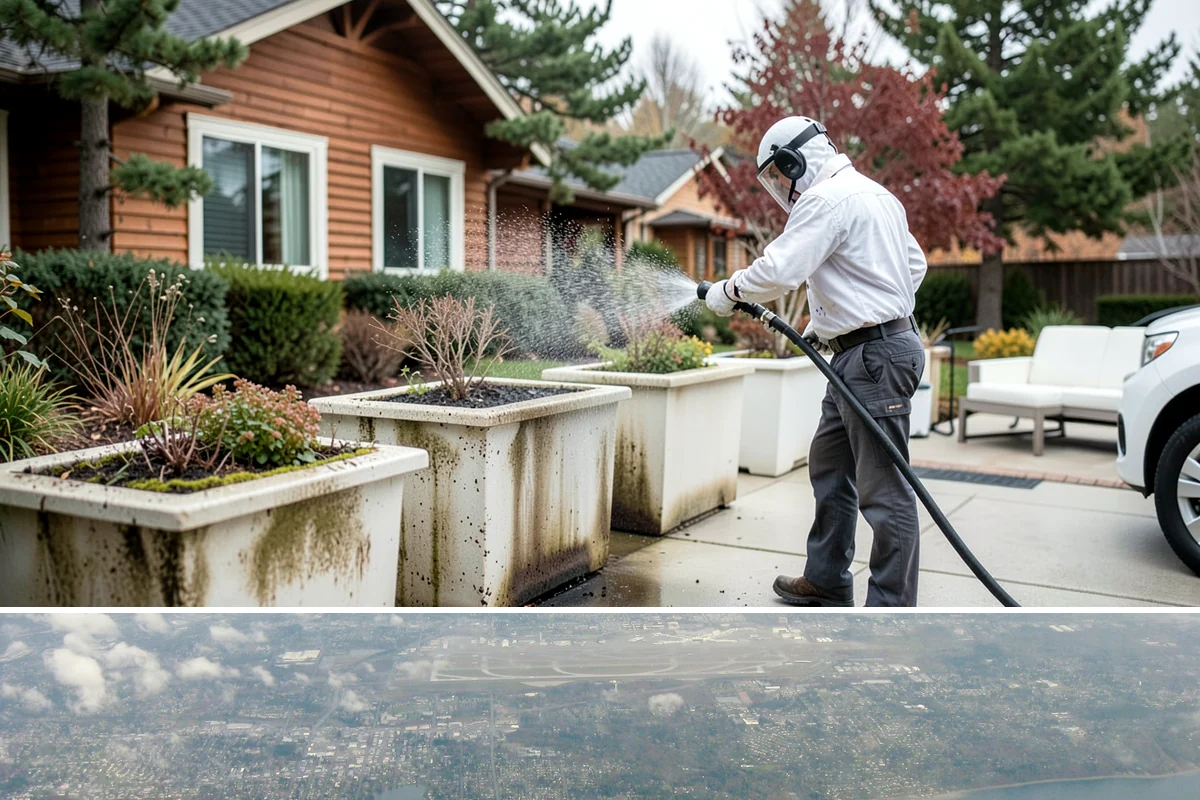 Bank Exterior Cleaning in Burien, King County, WA - Quarterly cleaning keeps a bank exterior consistently sharp, with added attention in spring when pollen and algae peak.