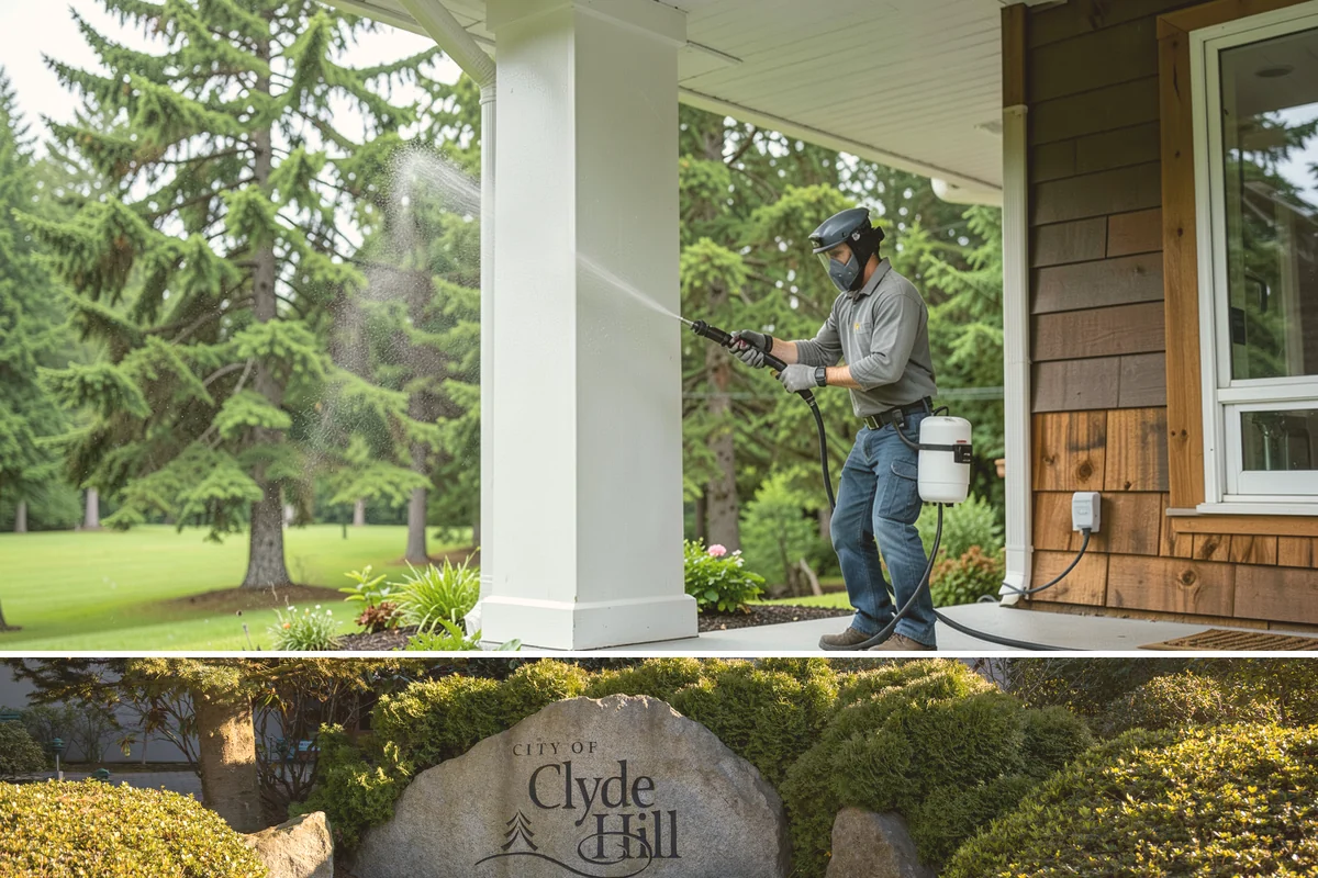 Bank Exterior Cleaning in Clyde Hill, King County, WA - Quarterly cleaning keeps a bank exterior consistently sharp, with added attention in spring when pollen and algae peak.